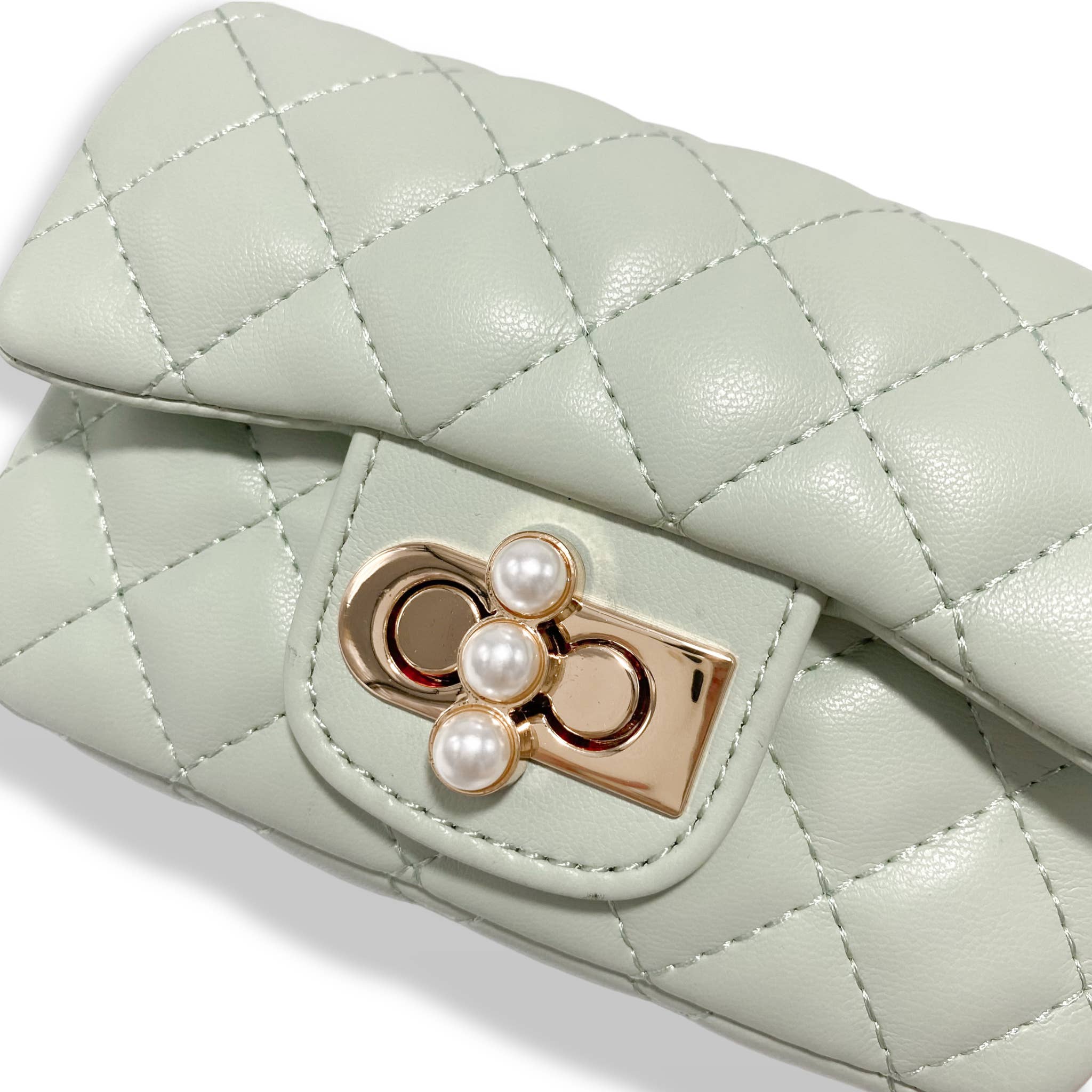 Pearl Closure Quilted Purse Pink B1336