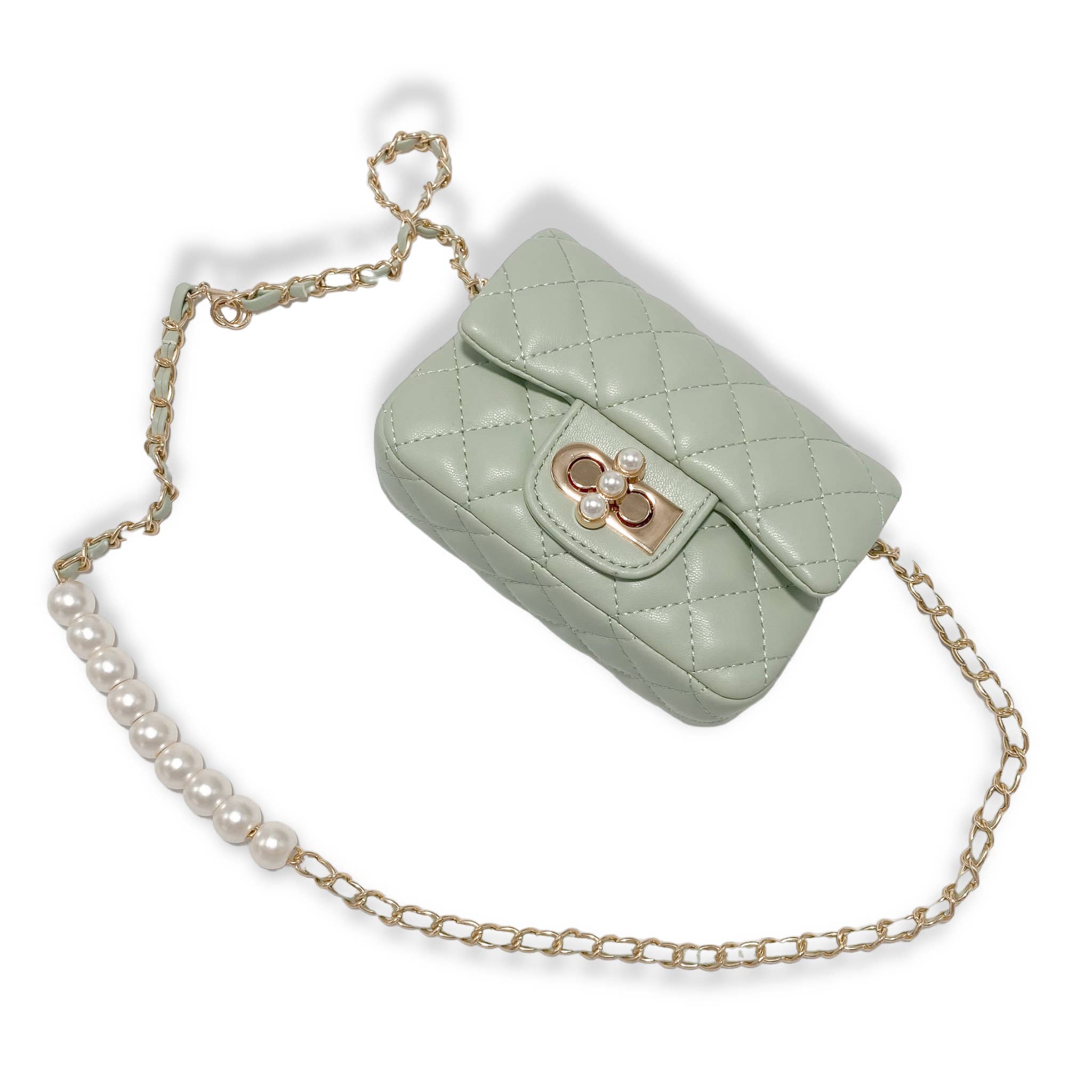 Pearl Closure Quilted Purse Pink B1336