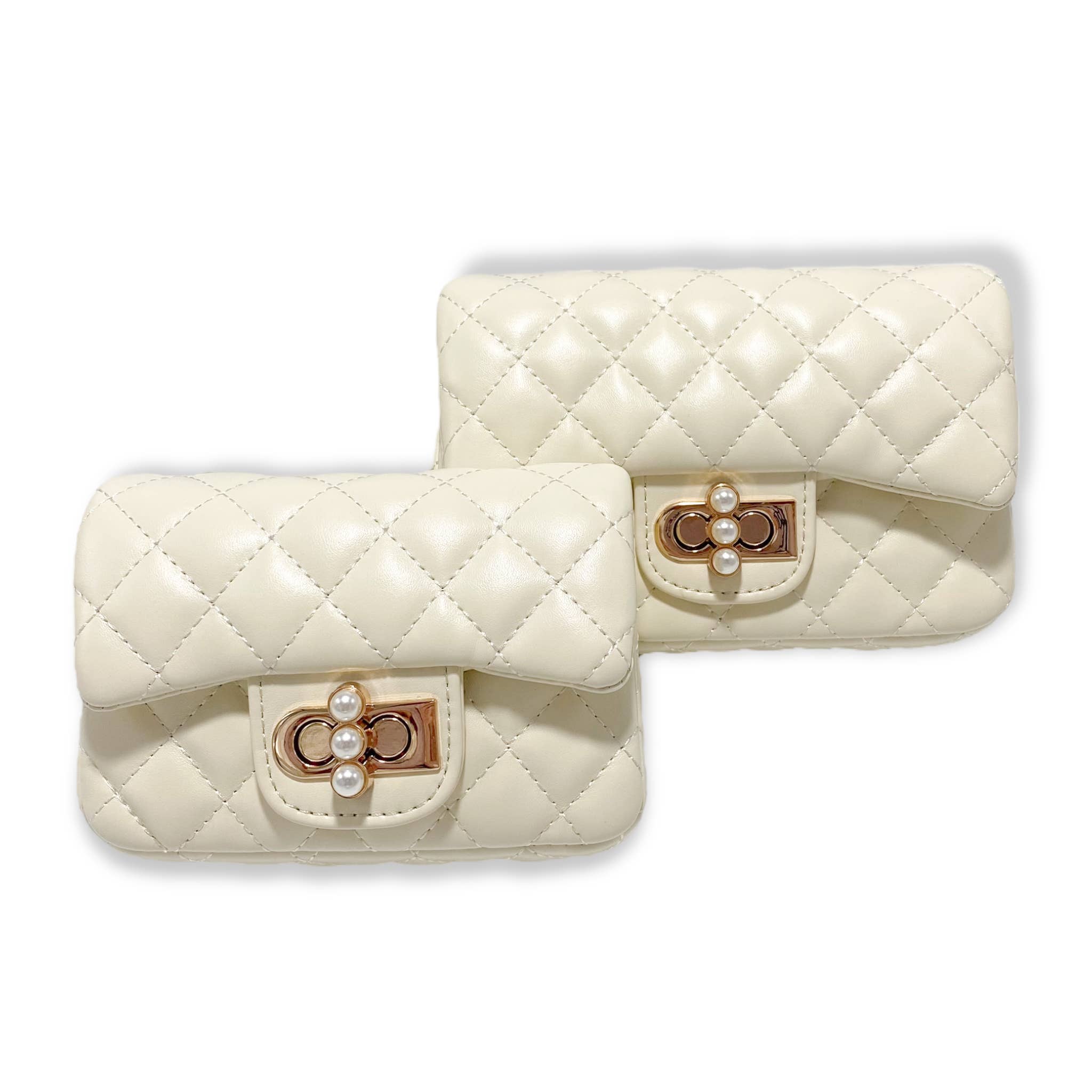 Pearl Closure Quilted Purse Pink B1336