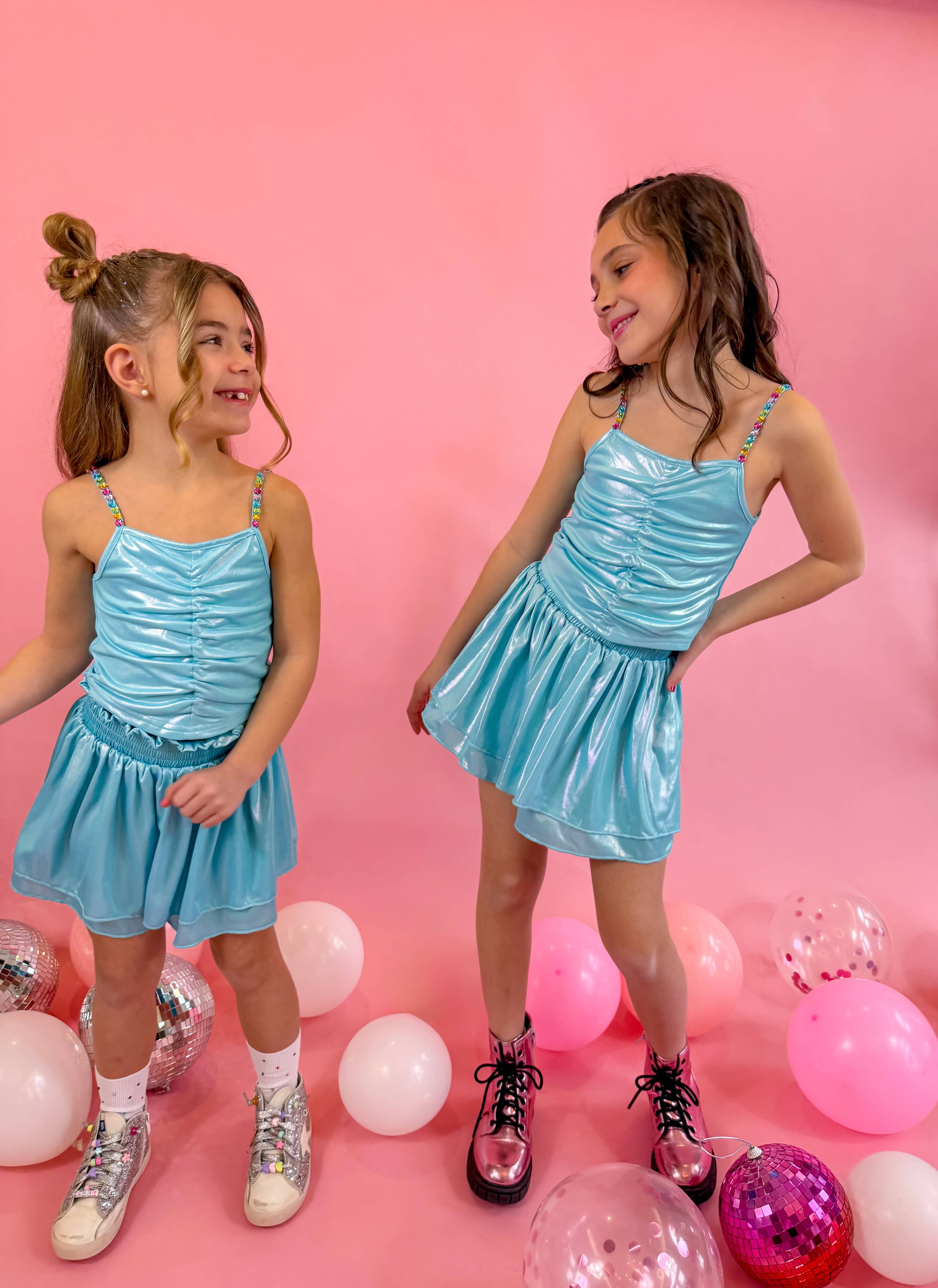 Ellie and Mila Blue Metallic Skort Set