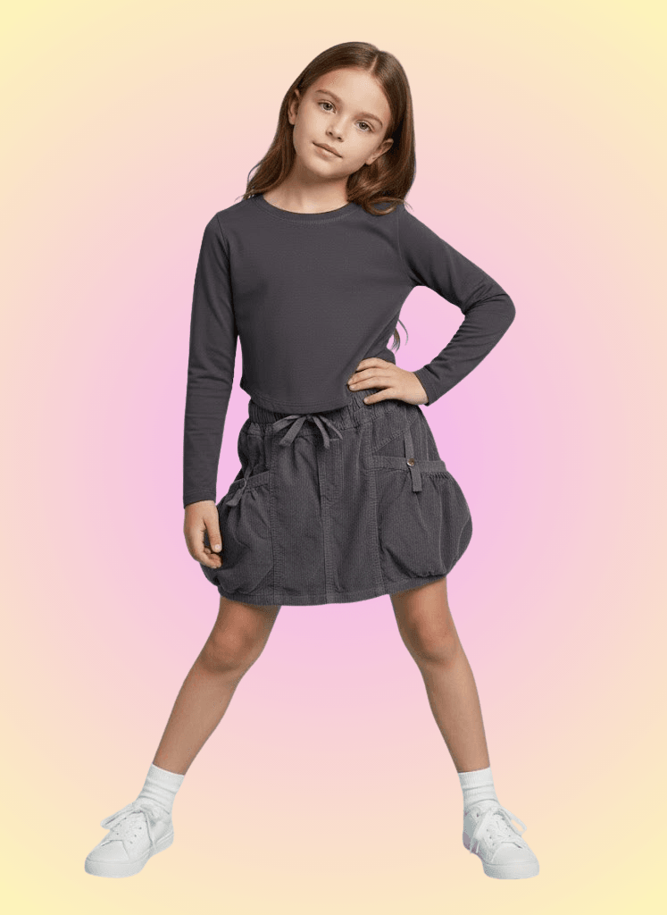 Rayon Rib Curves Hem L/S Dark Shawdow - SoSo Dressed