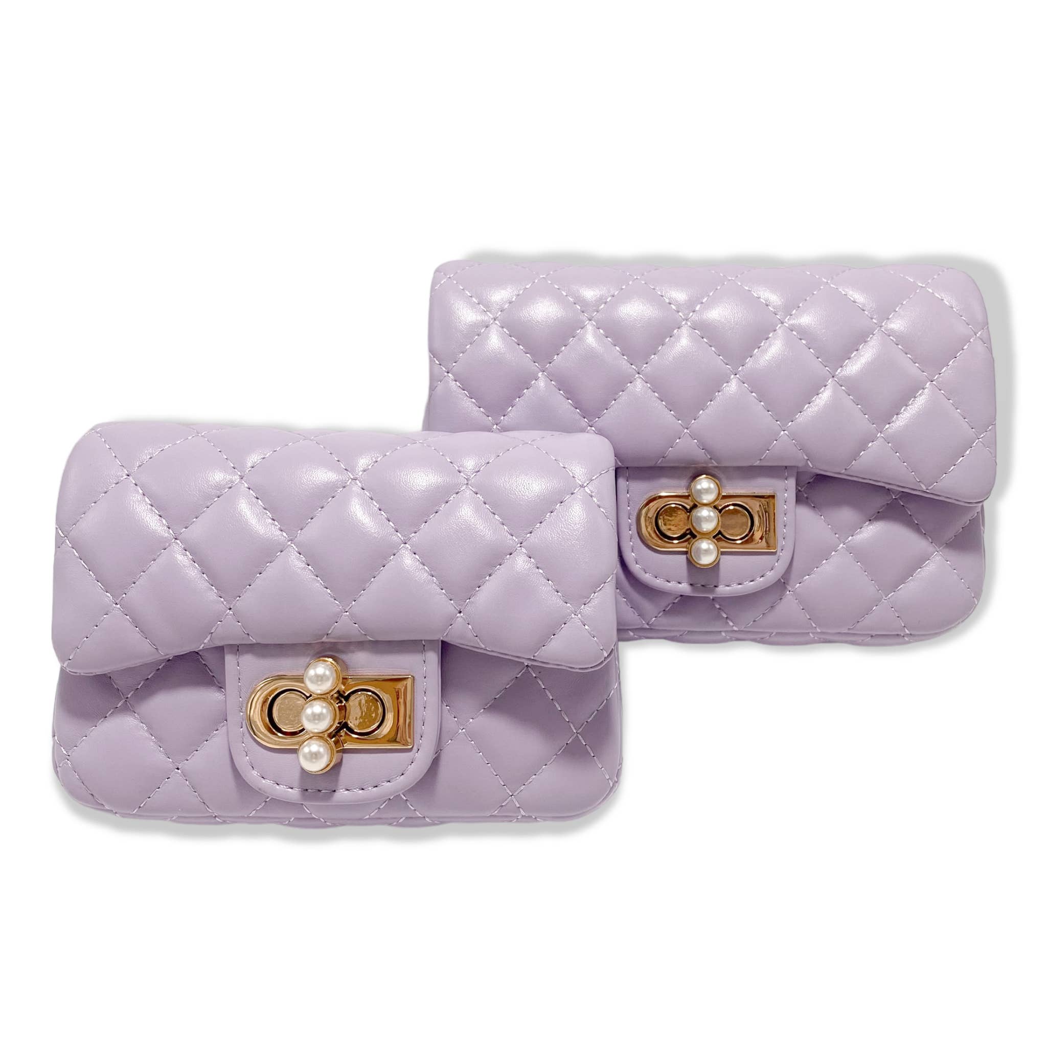 Pearl Closure Quilted Purse Pink B1336