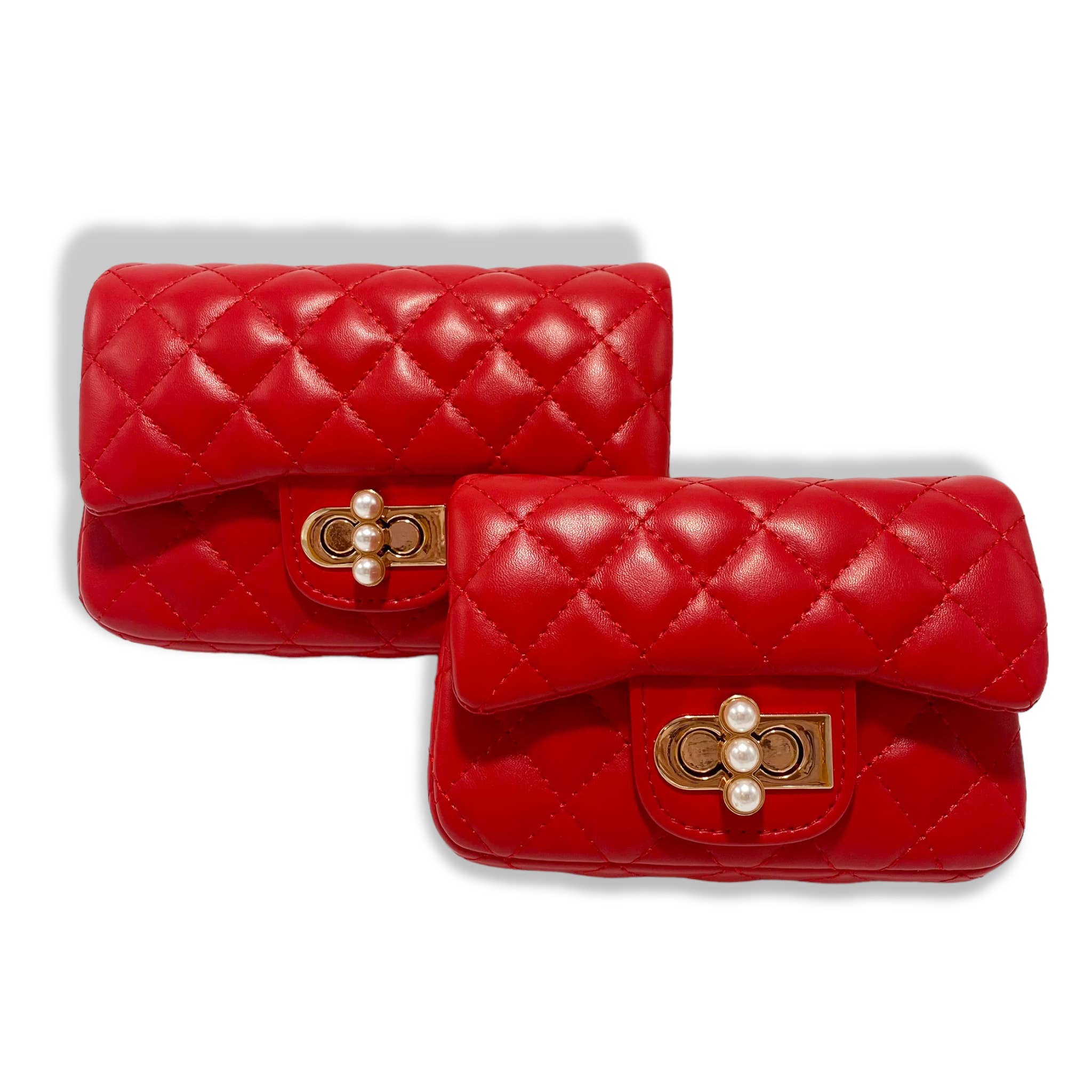 Pearl Closure Quilted Purse Pink B1336
