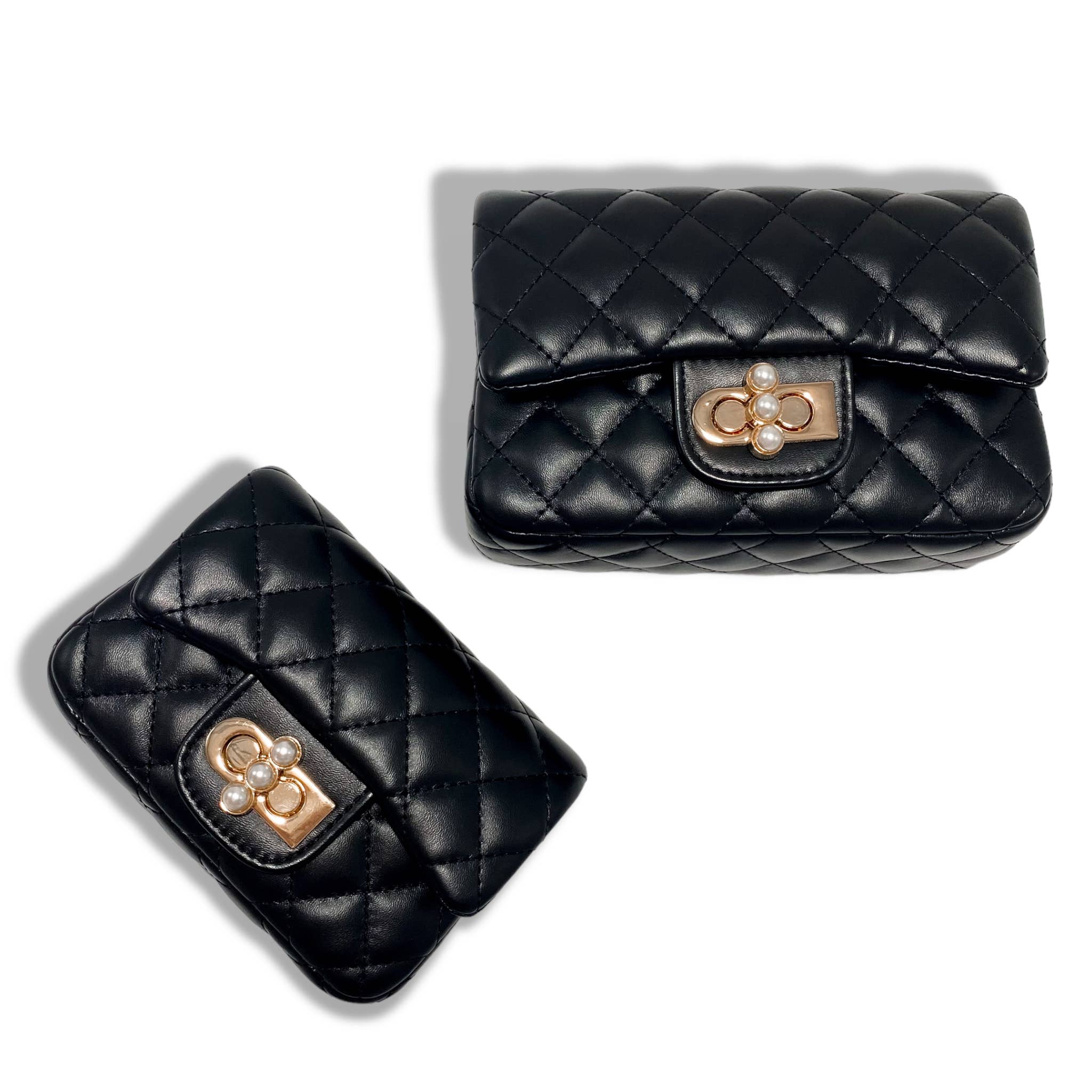 Pearl Closure Quilted Purse Pink B1336