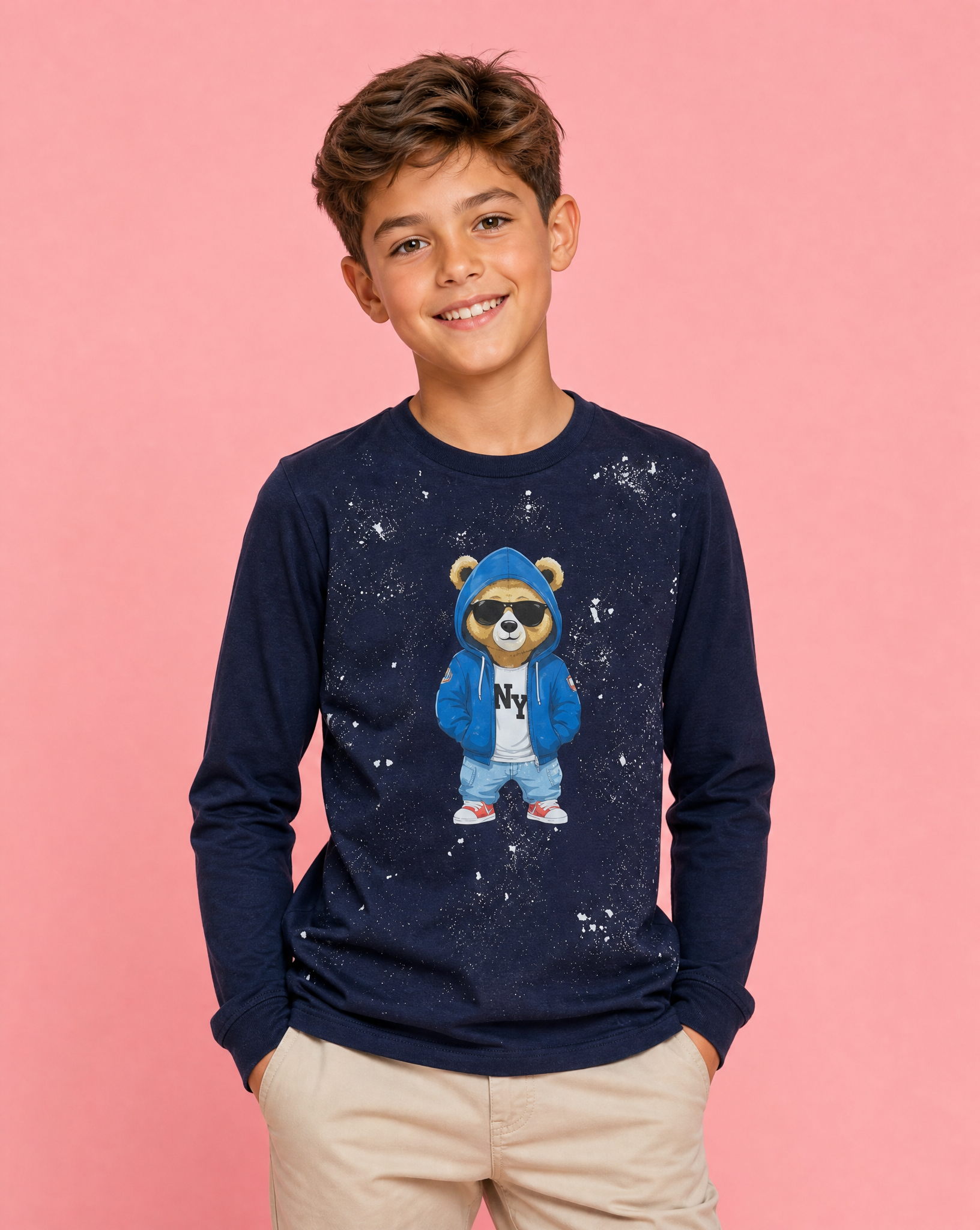Boys Bear Navy Long Sleeve Tee