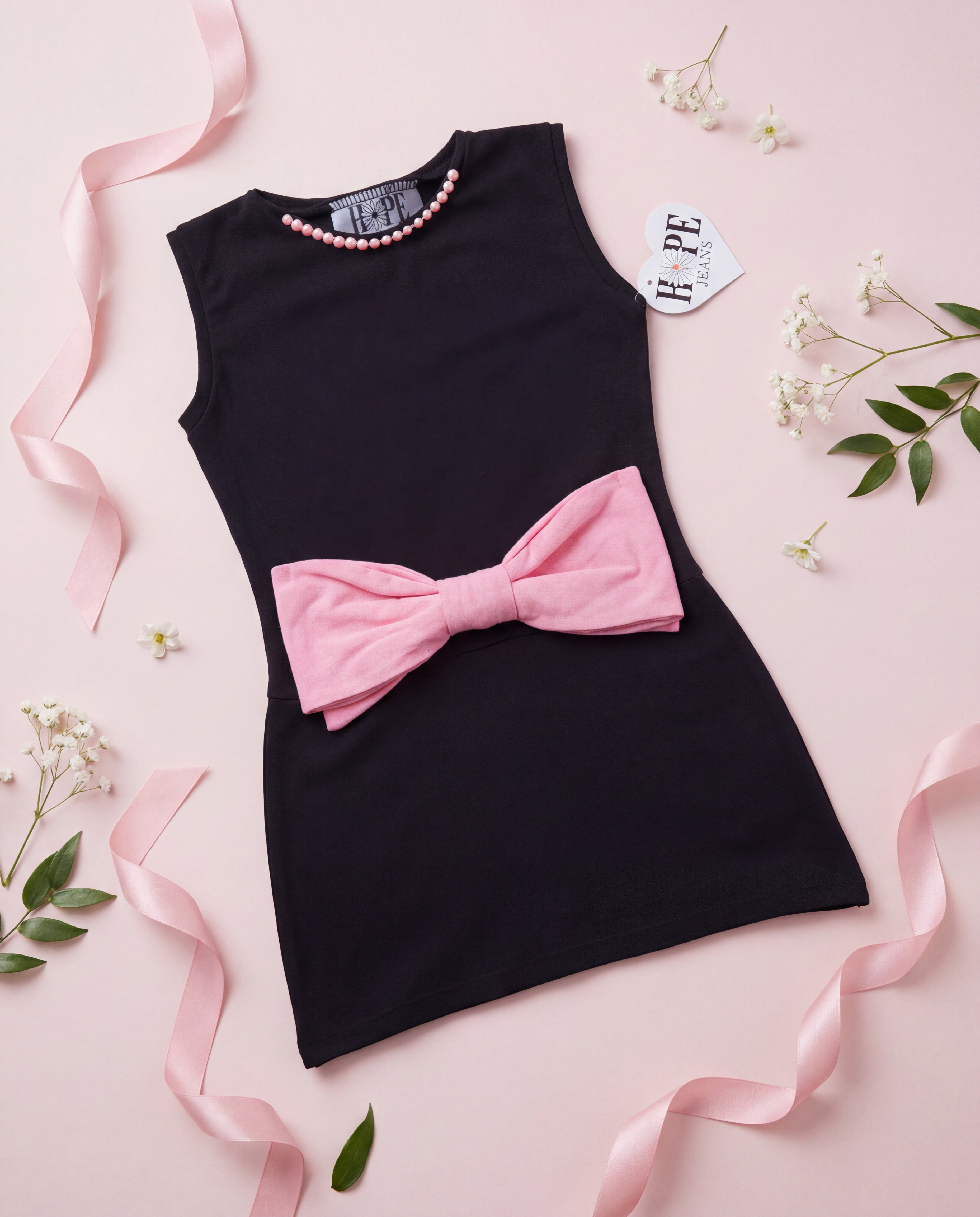Black Pink Bow Tank Dress - SoSo Dressed