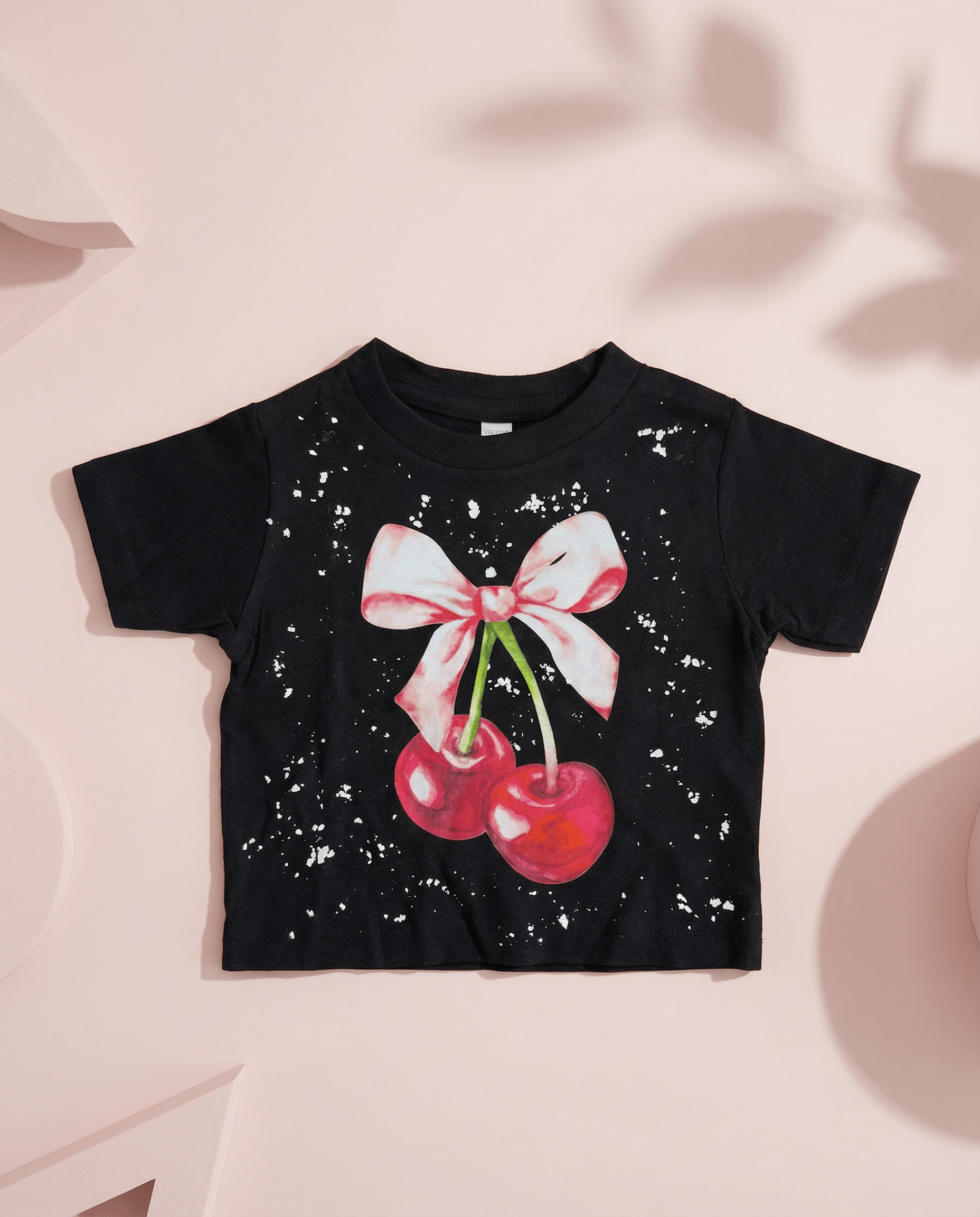 Cherry Bow Splatter Short Sleeve Tee - SoSo Dressed
