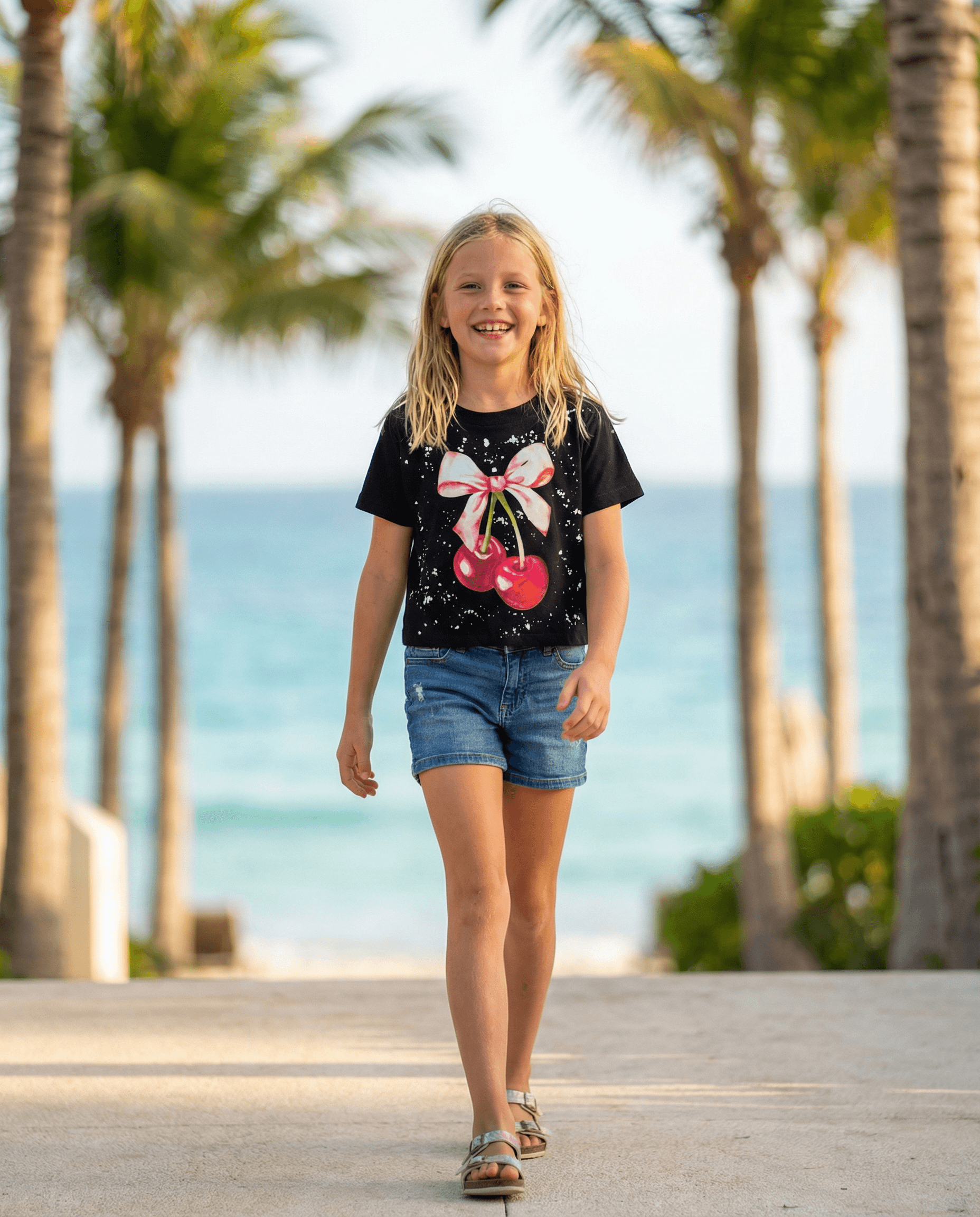 Cherry Bow Splatter Short Sleeve Tee - SoSo Dressed