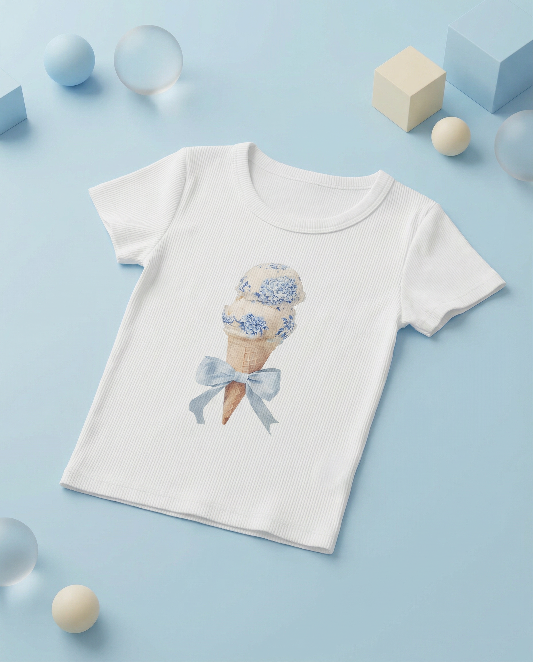 Floral Ice Cream Tee White