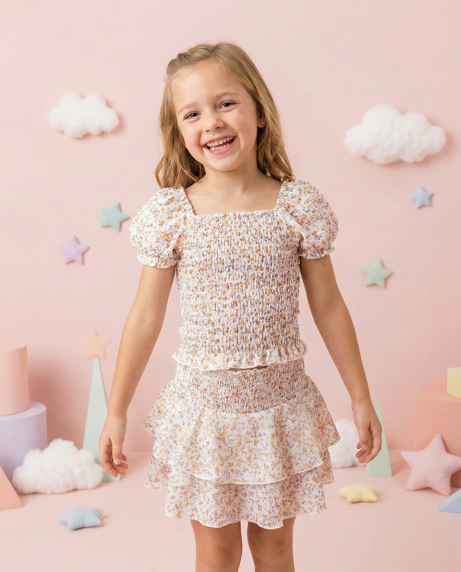 Floral Ruffle Smock Skirt - SoSo Dressed