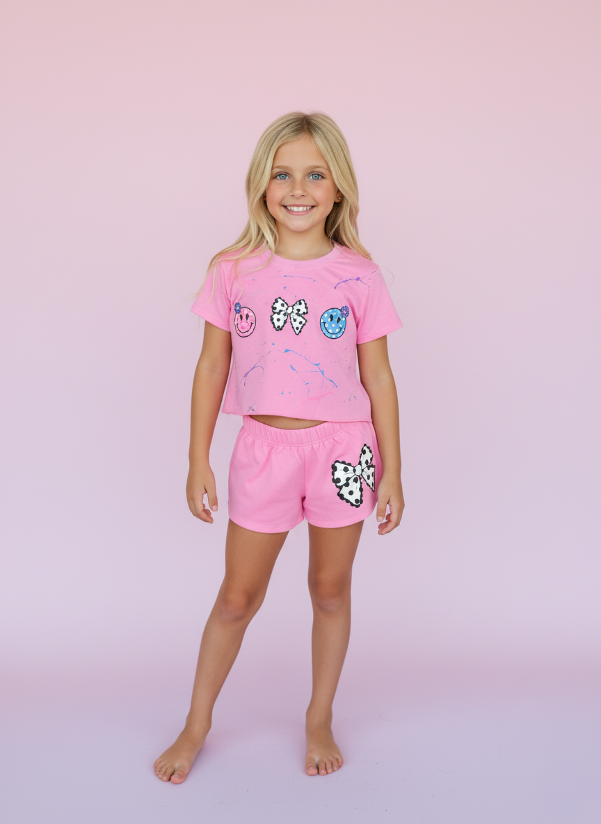 Bow Polka Dot Shorts Neon Pink - SoSo Dressed