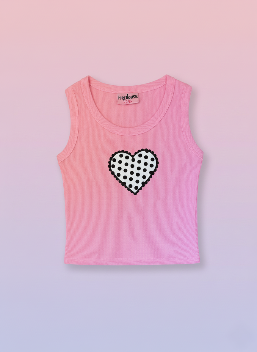 Heart Polka Dot Tank Top Neon Pink - SoSo Dressed
