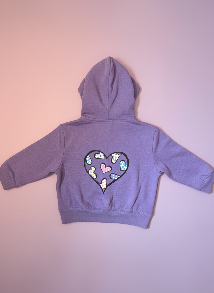 Hearts Toss Multi Hooded Long Sleeve Violet - SoSo Dressed