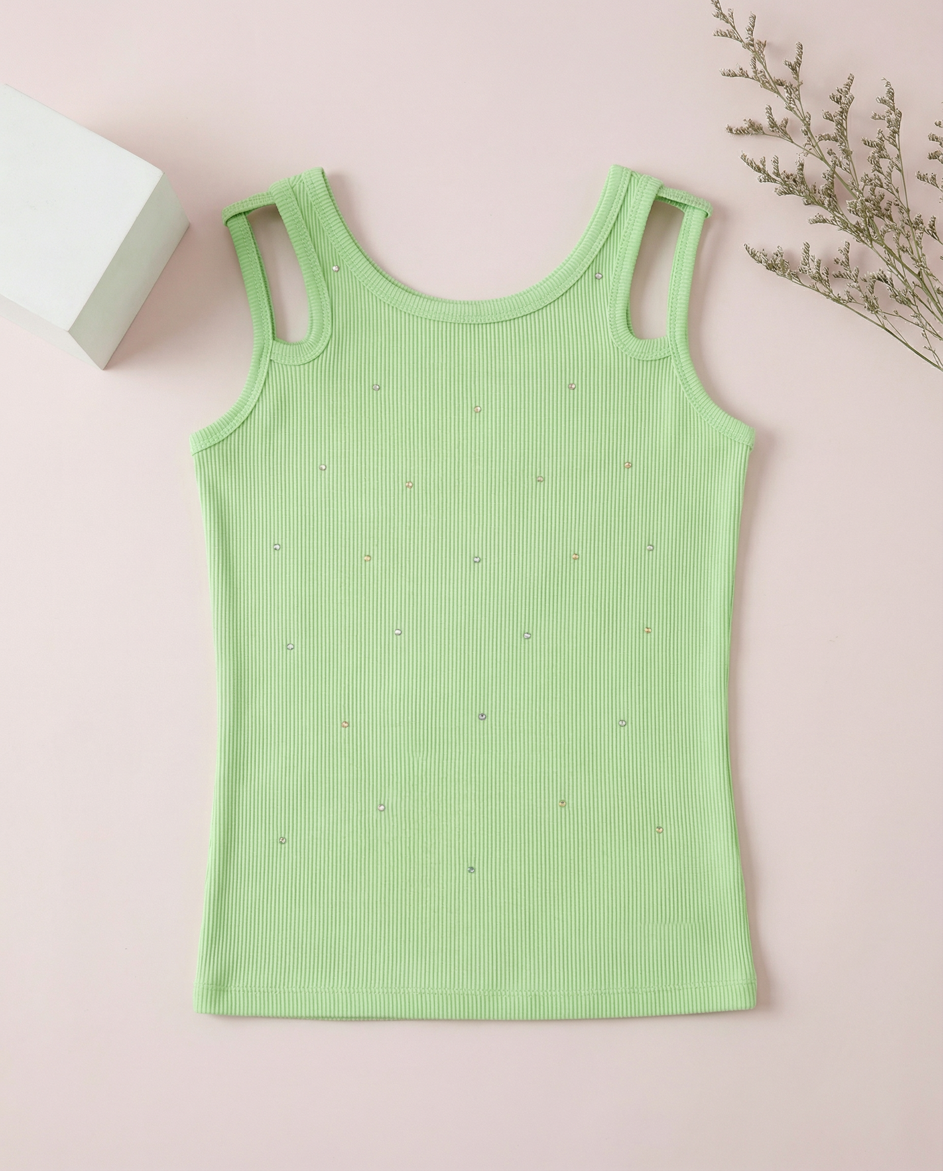Hannah Banana Double Strap Rib Tank Rhinestones - SoSo Dressed
