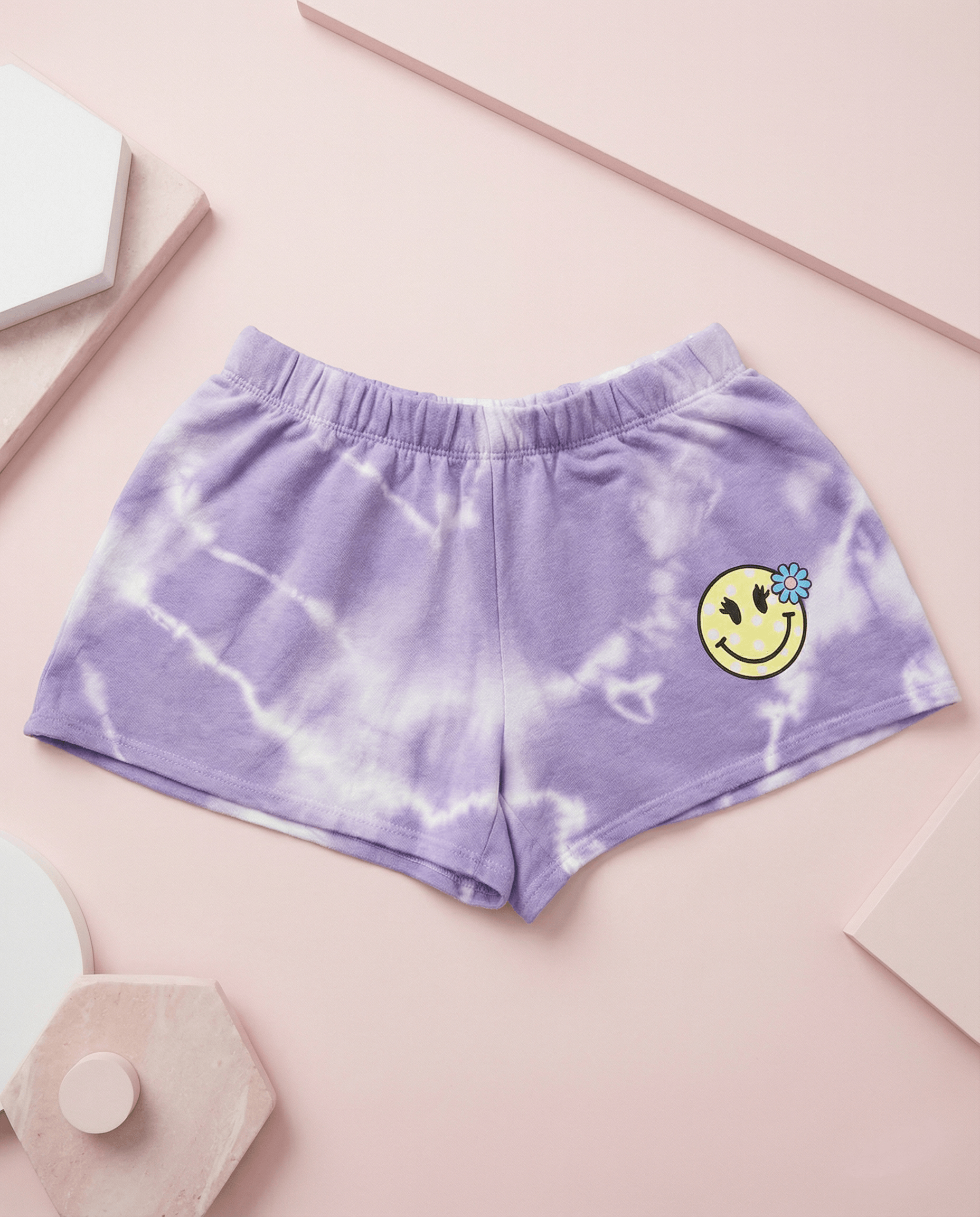 Smiley Face Shorts Violet Cloud - SoSo Dressed