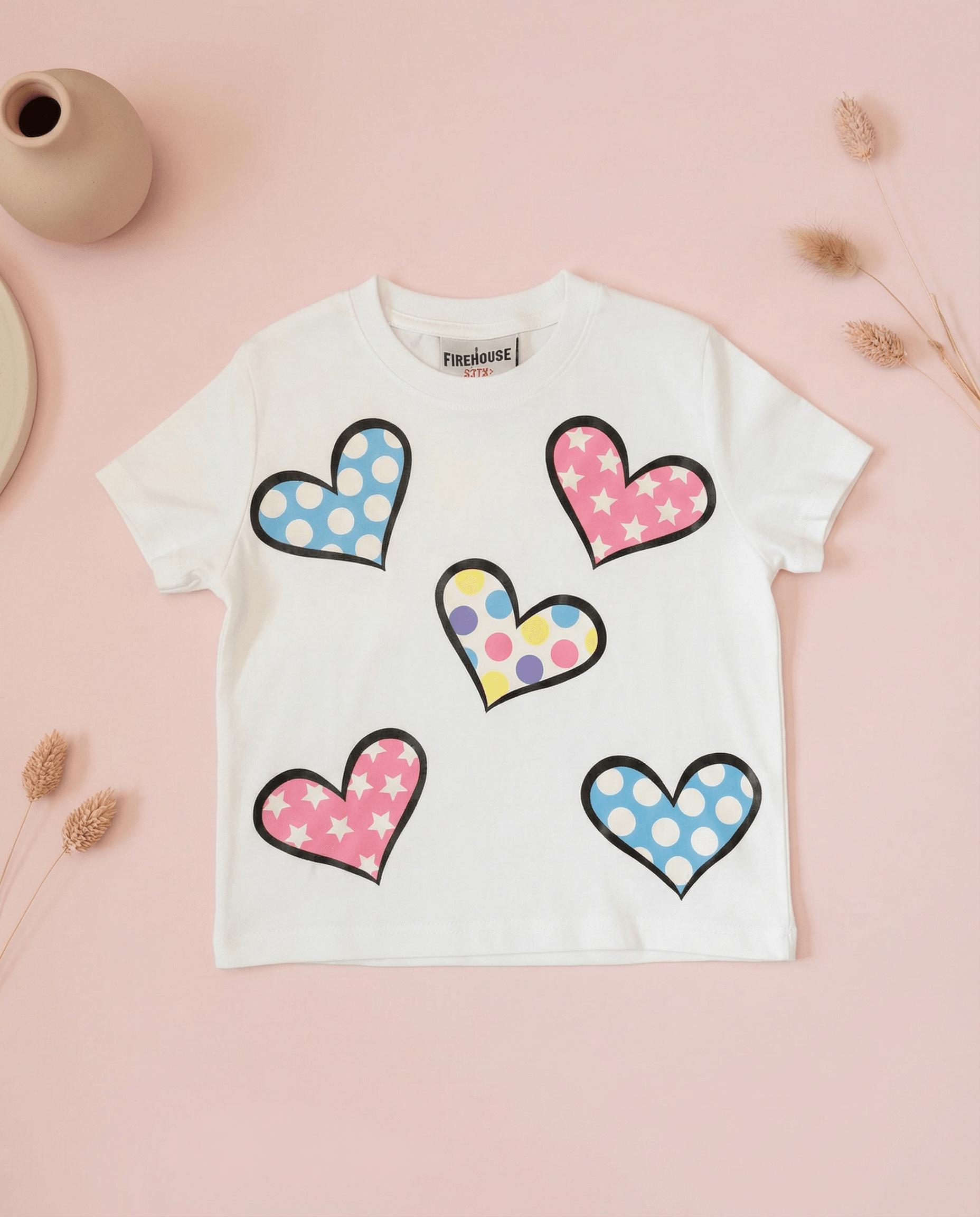 Hearts Toss Multi Short Tee White - SoSo Dressed