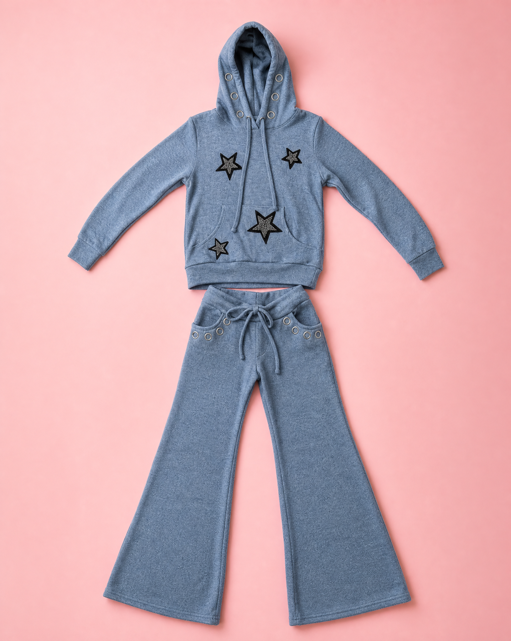Girls Blue Stone Stars Hoodie & Pant Set