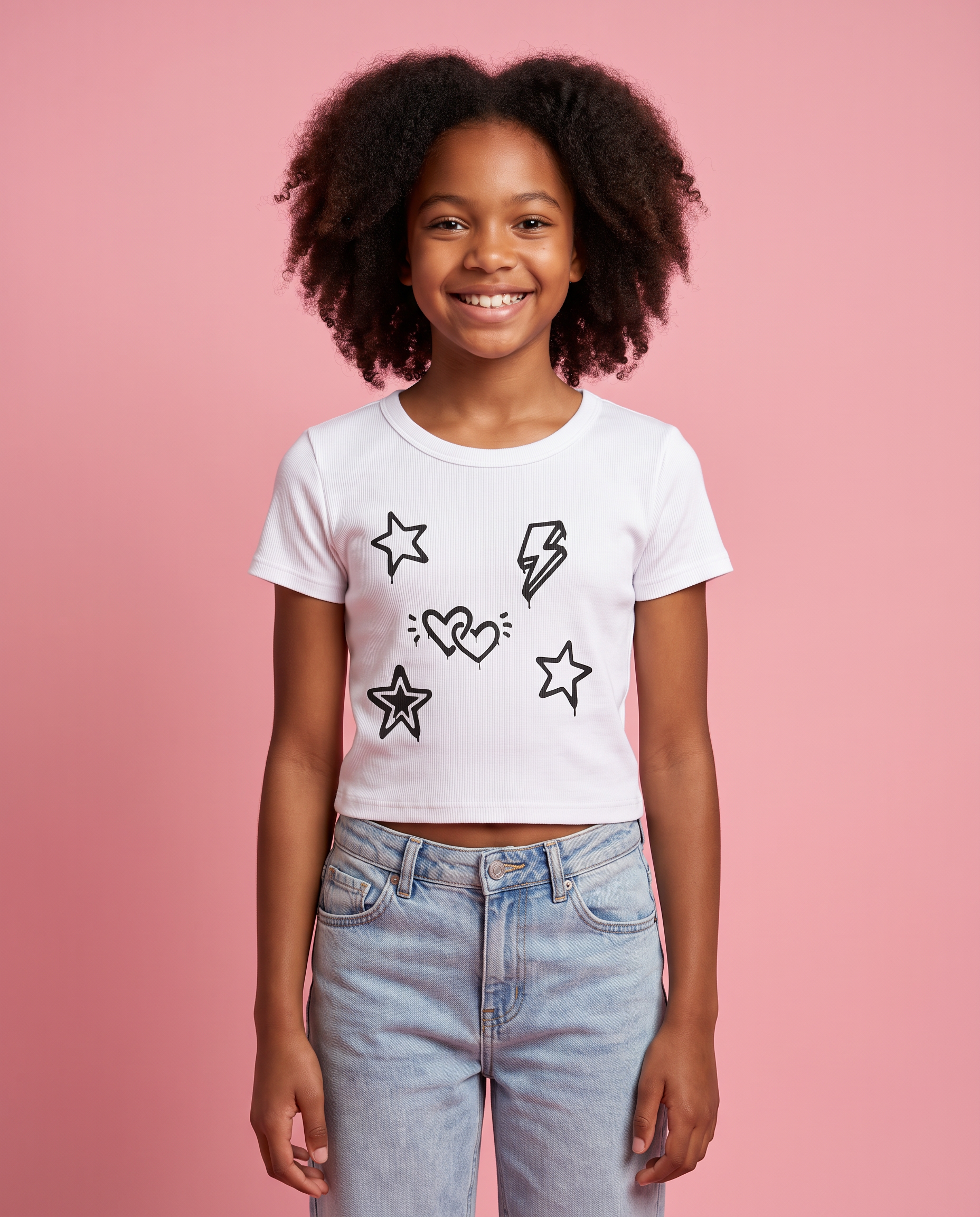 Girls White Graffiti Toss Short Sleeve Tee
