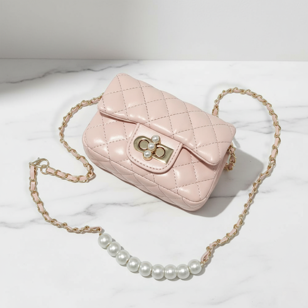 Pearl Closure Quilted Purse Pink