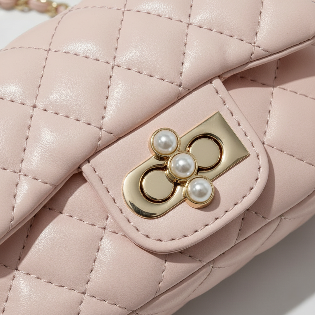 Pearl Closure Quilted Purse Pink