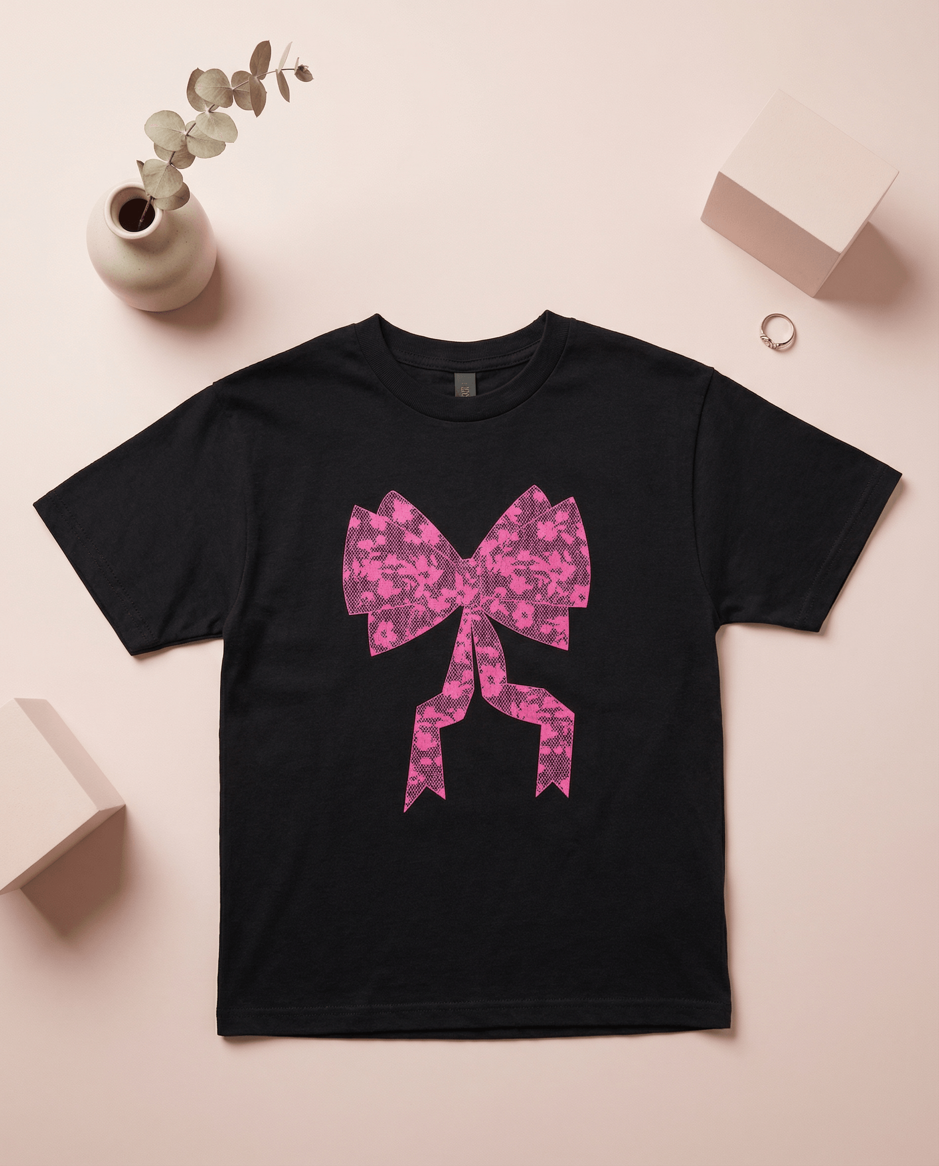 Pink Lace Bow Short Sleeve Tee - SoSo Dressed