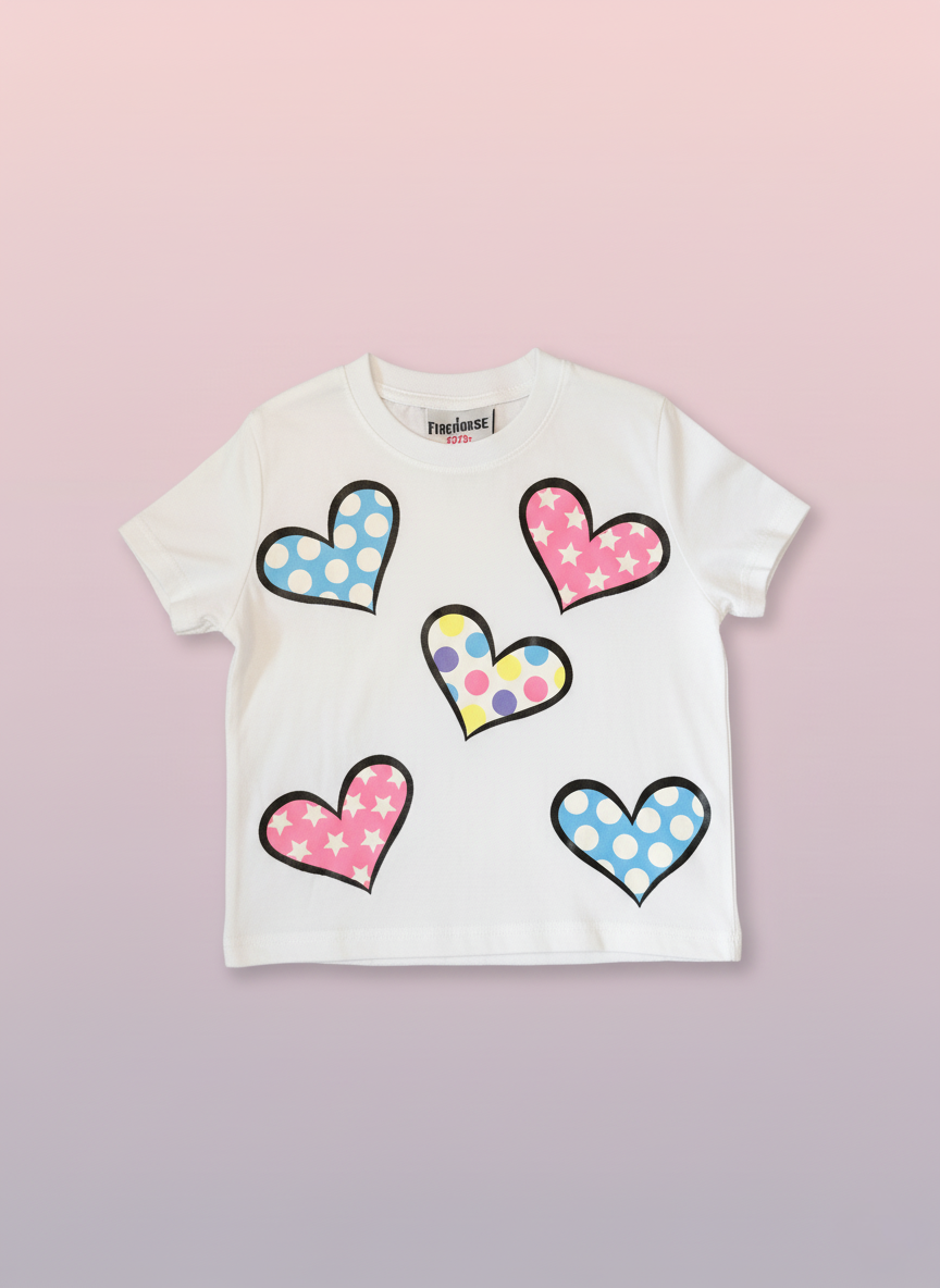 Hearts Toss Multi Short Tee White - SoSo Dressed