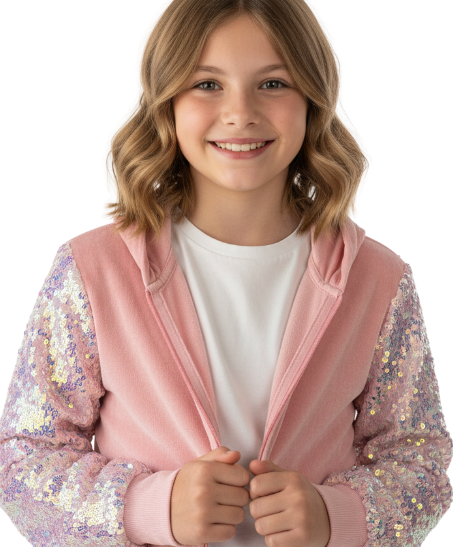 RockCandy Sequined Velour Hoodie Pink - SoSo Dressed