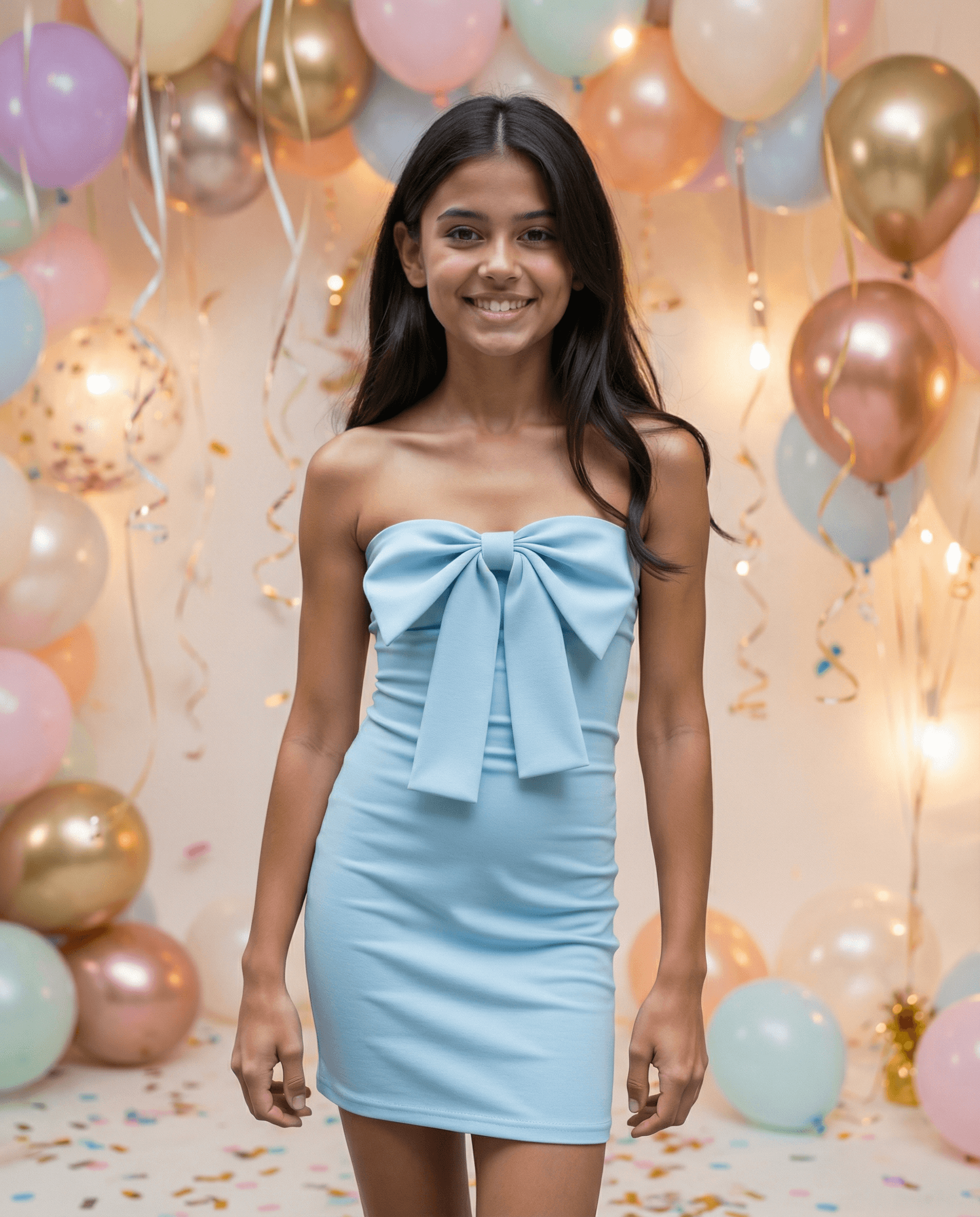 Teddi Bow Dress Sky Blue - SoSo Dressed