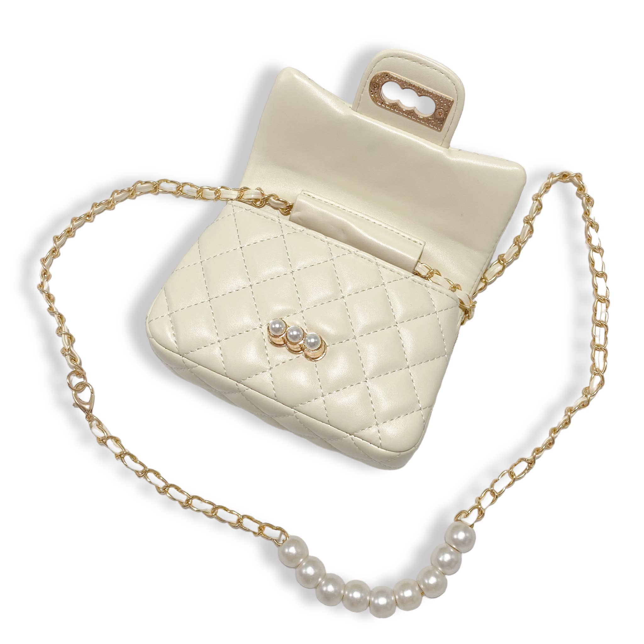 Pearl Closure Quilted Purse Pink B1336