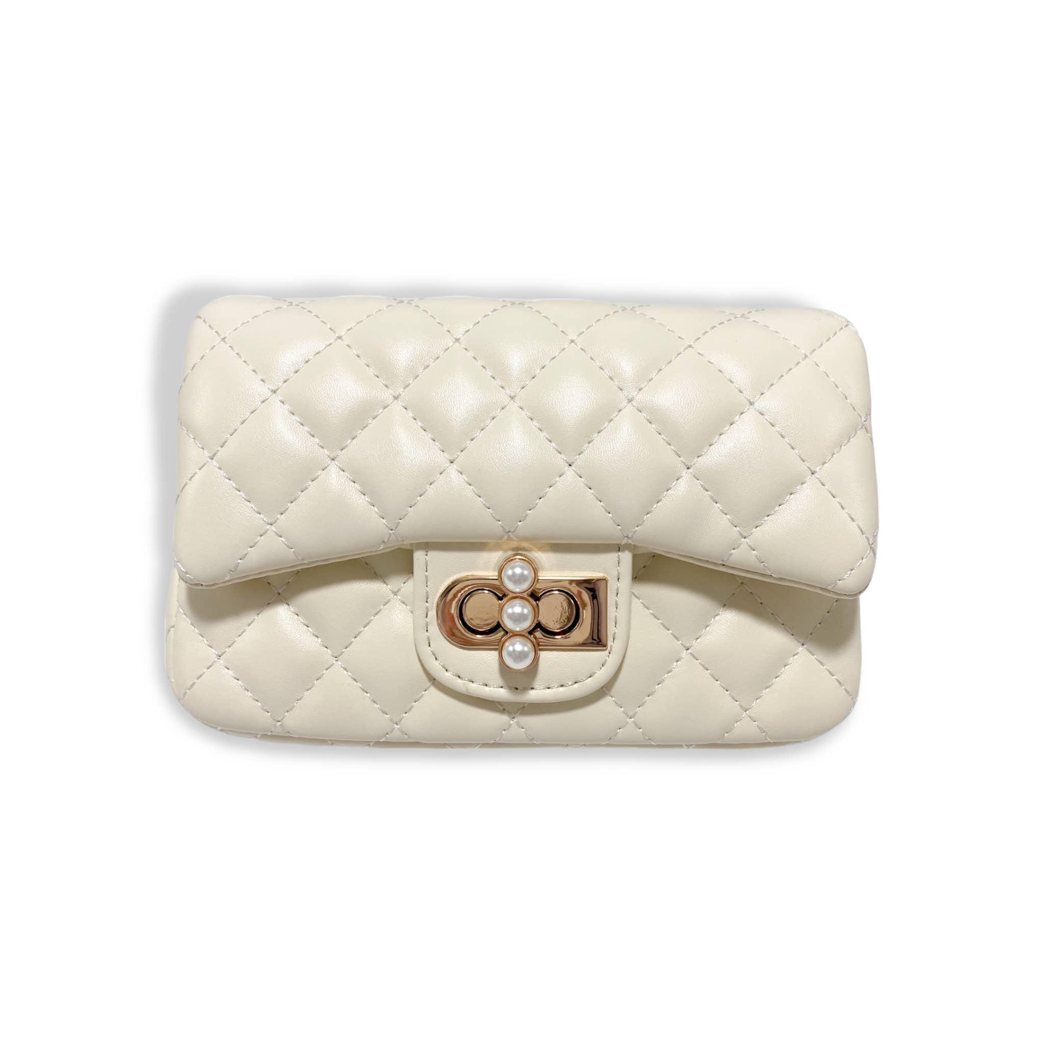 Pearl Closure Quilted Purse Pink B1336