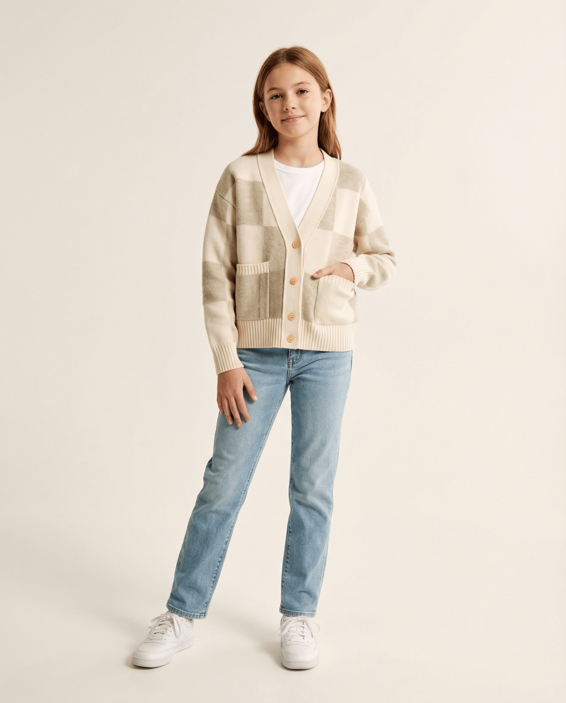kids winter cardigan cozy knit ivory