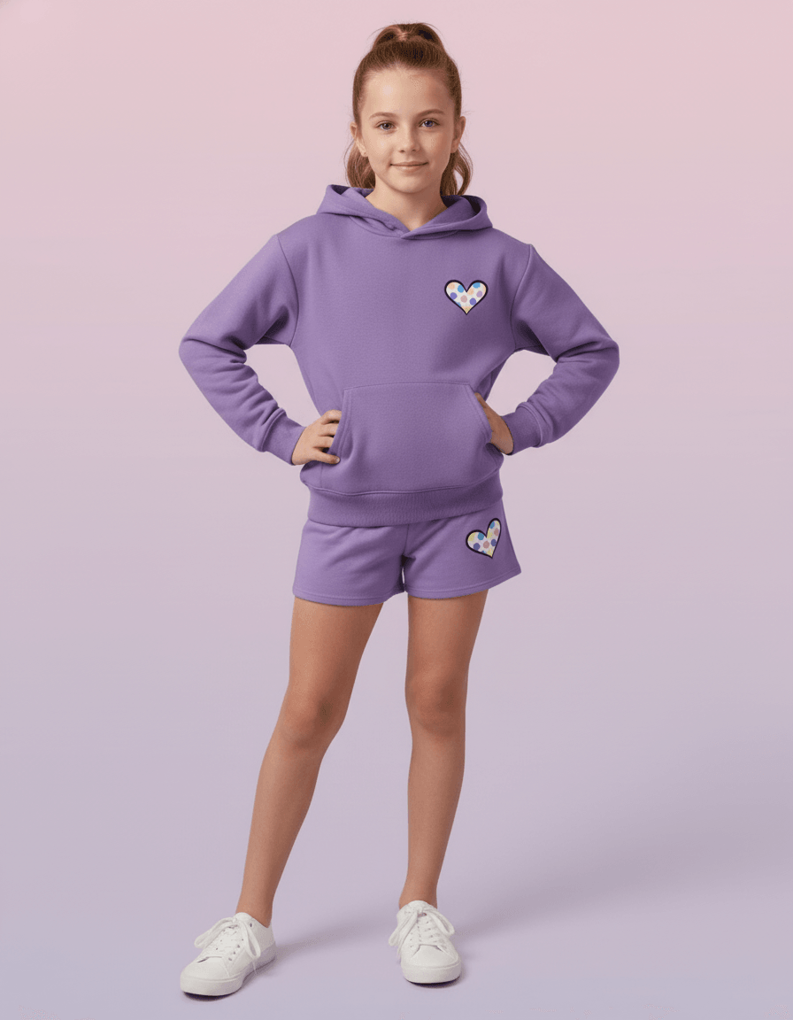 Hearts Toss Multi Hooded Long Sleeve Violet - SoSo Dressed