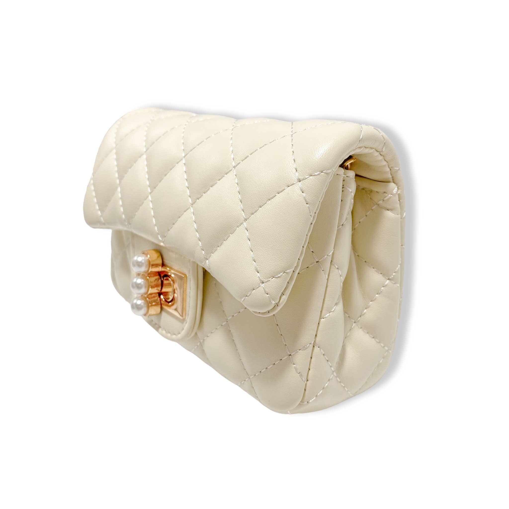 Pearl Closure Quilted Purse Pink B1336
