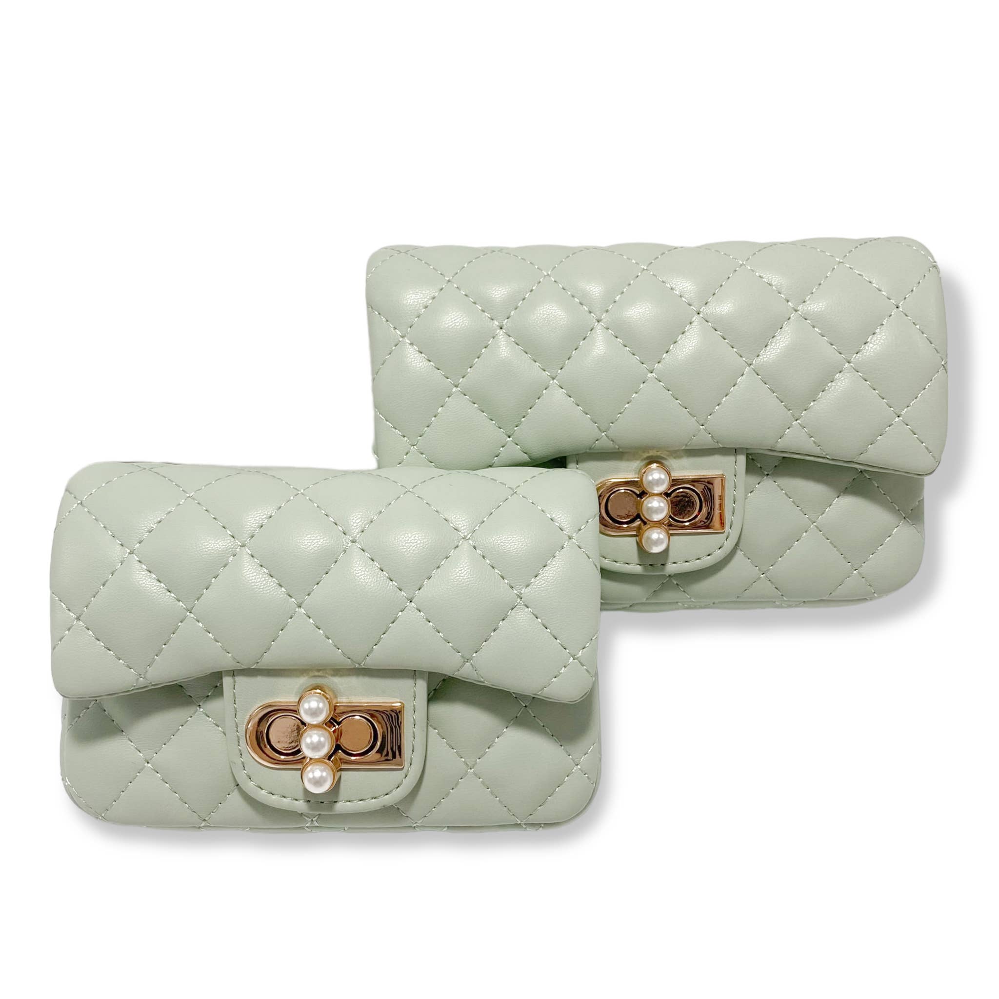 Pearl Closure Quilted Purse Pink B1336