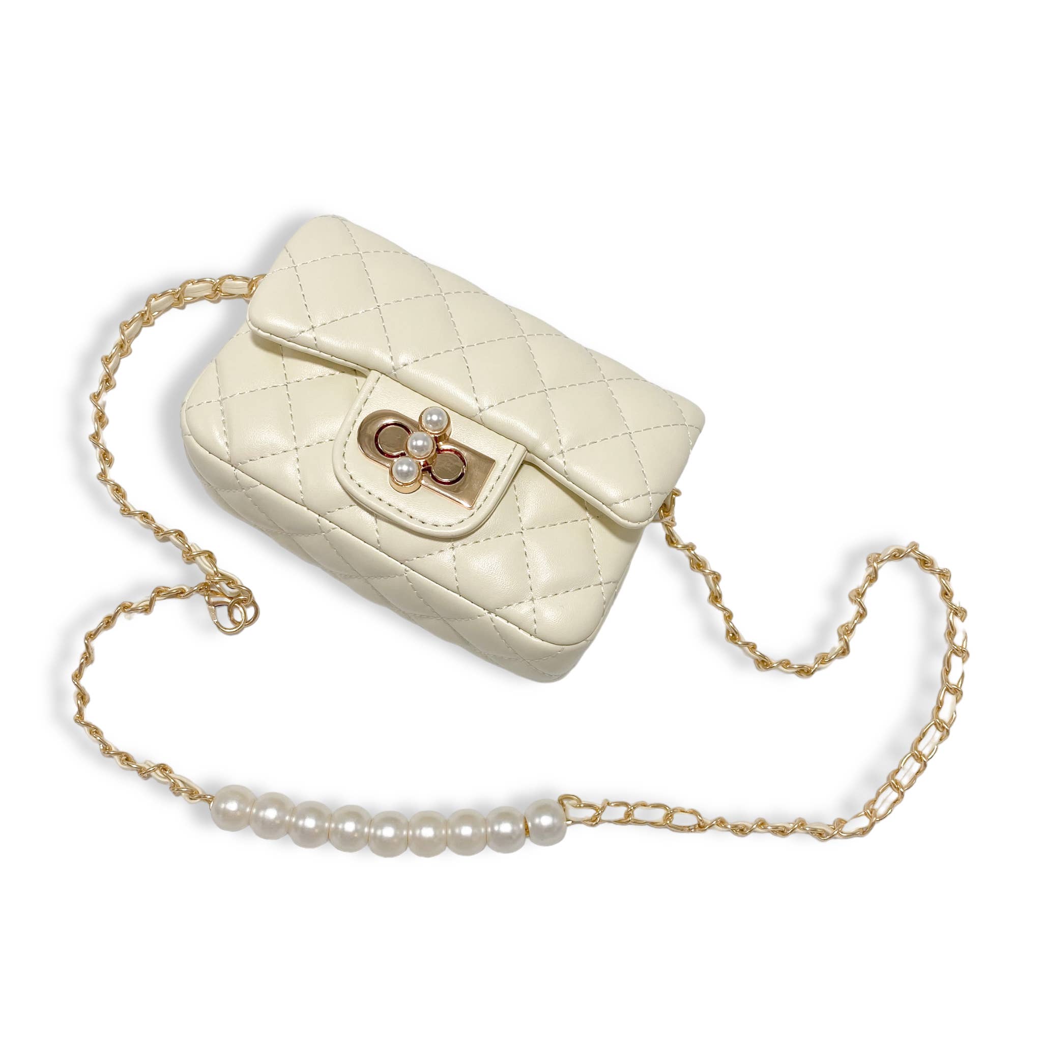 Pearl Closure Quilted Purse Pink B1336