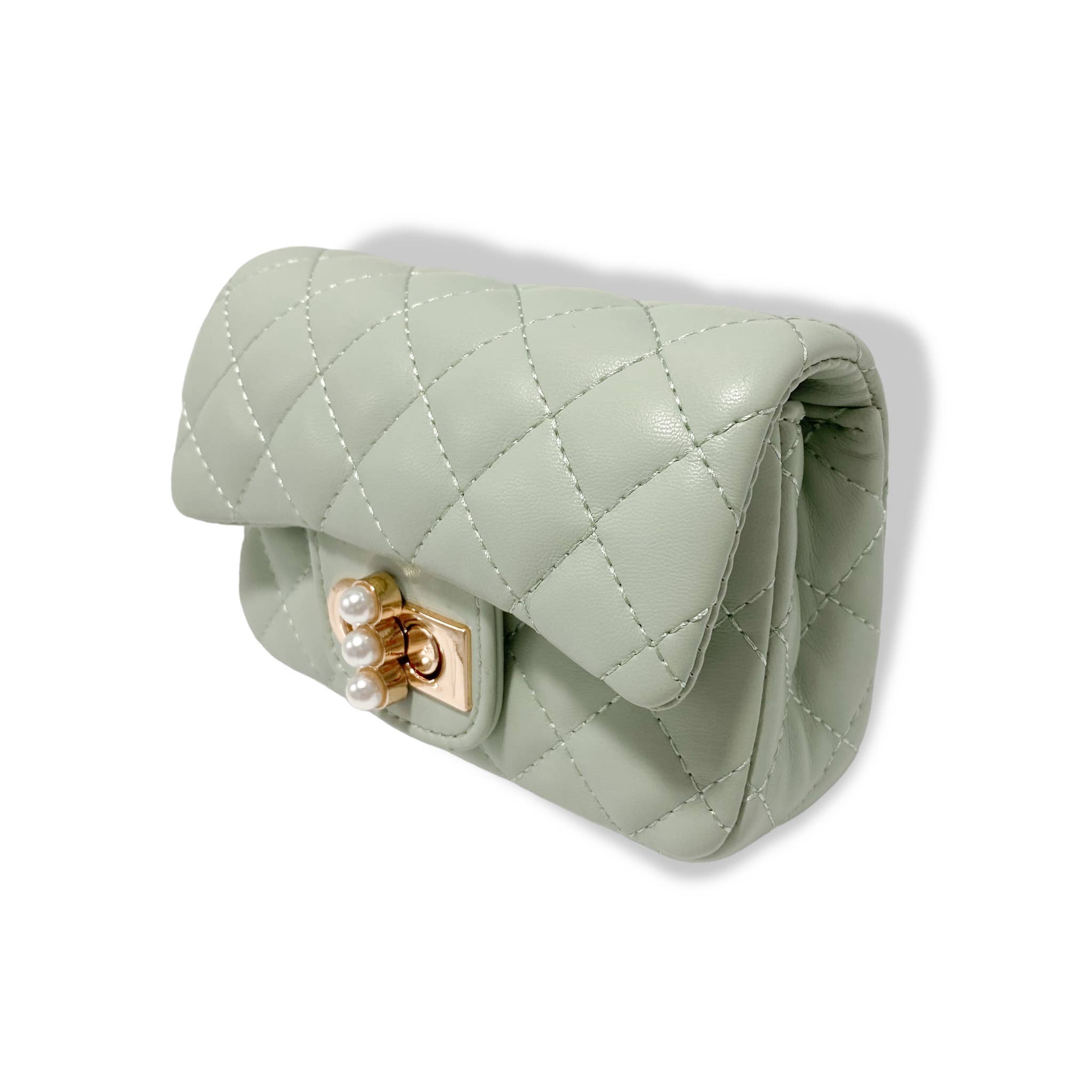 Pearl Closure Quilted Purse Pink B1336