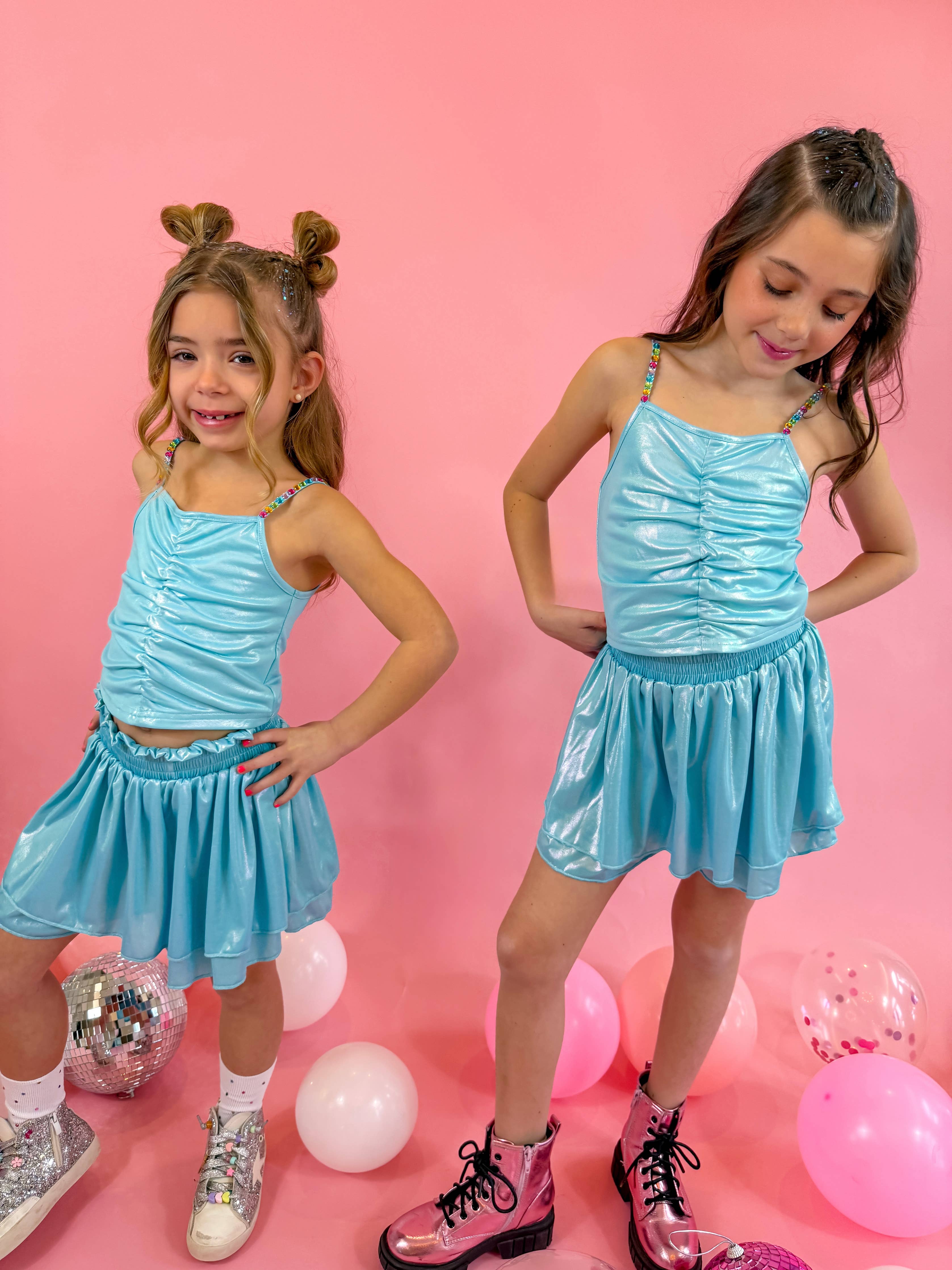 Ellie and Mila Blue Metallic Skort Set