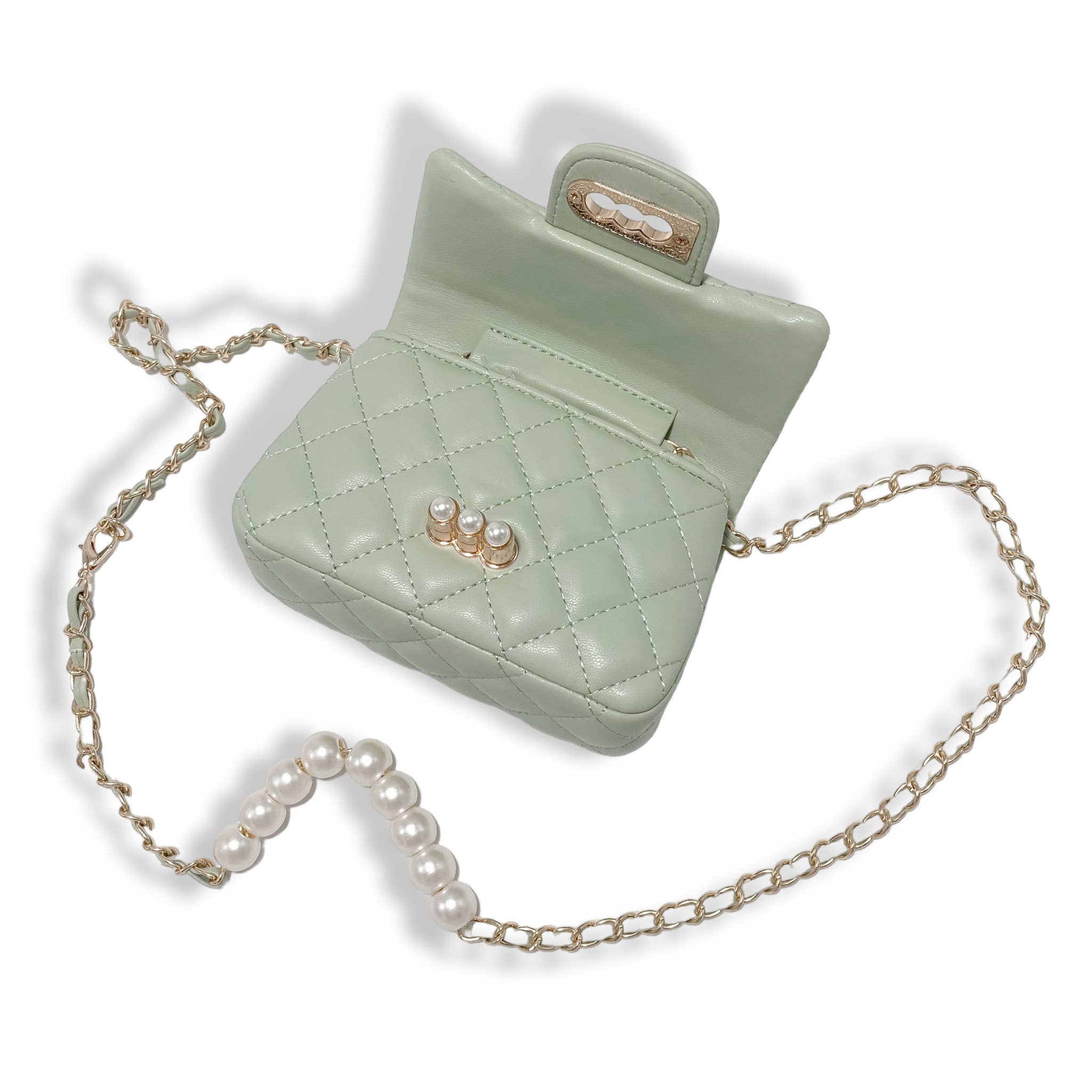 Pearl Closure Quilted Purse Pink B1336