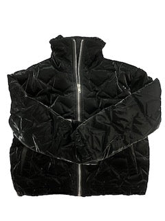 Black quilted jacket on a white background