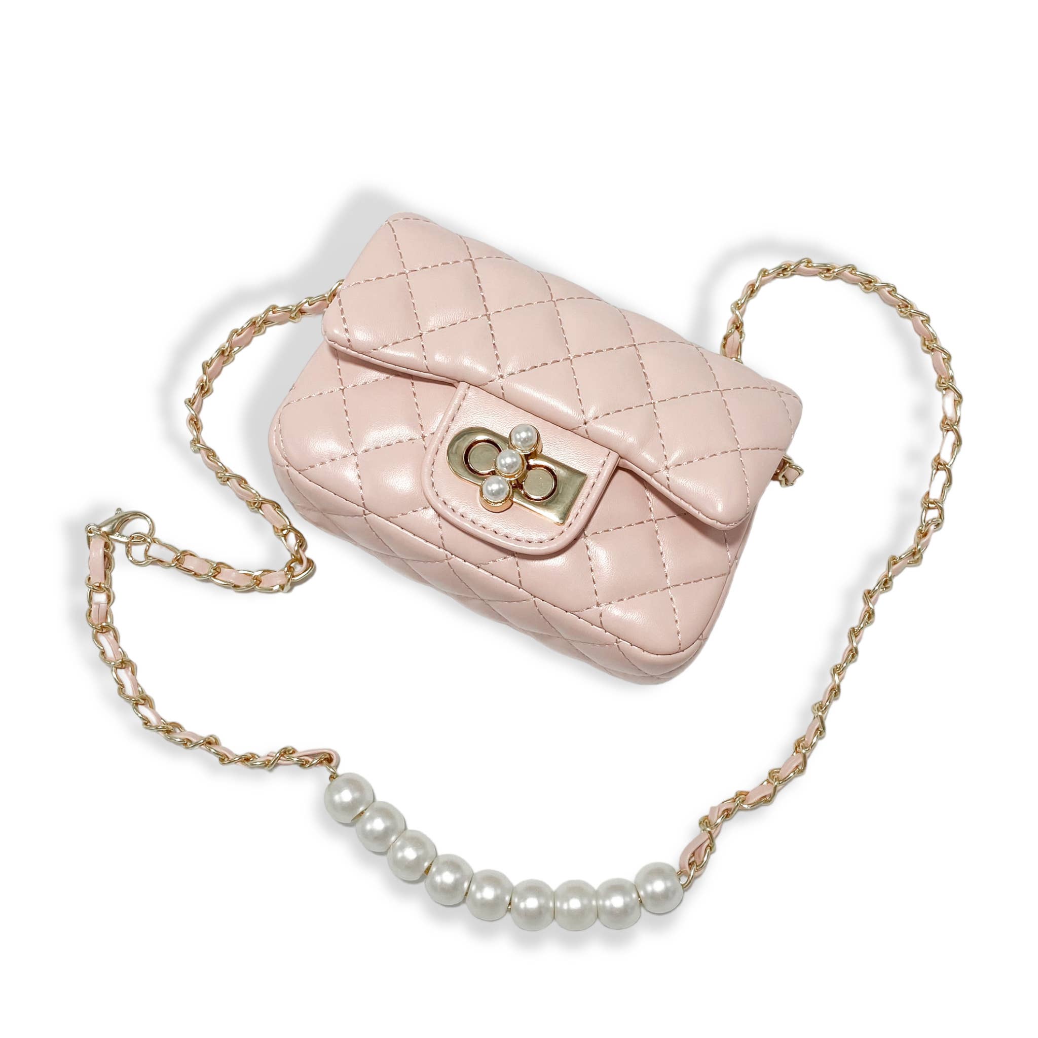 Pearl Closure Quilted Purse Pink B1336