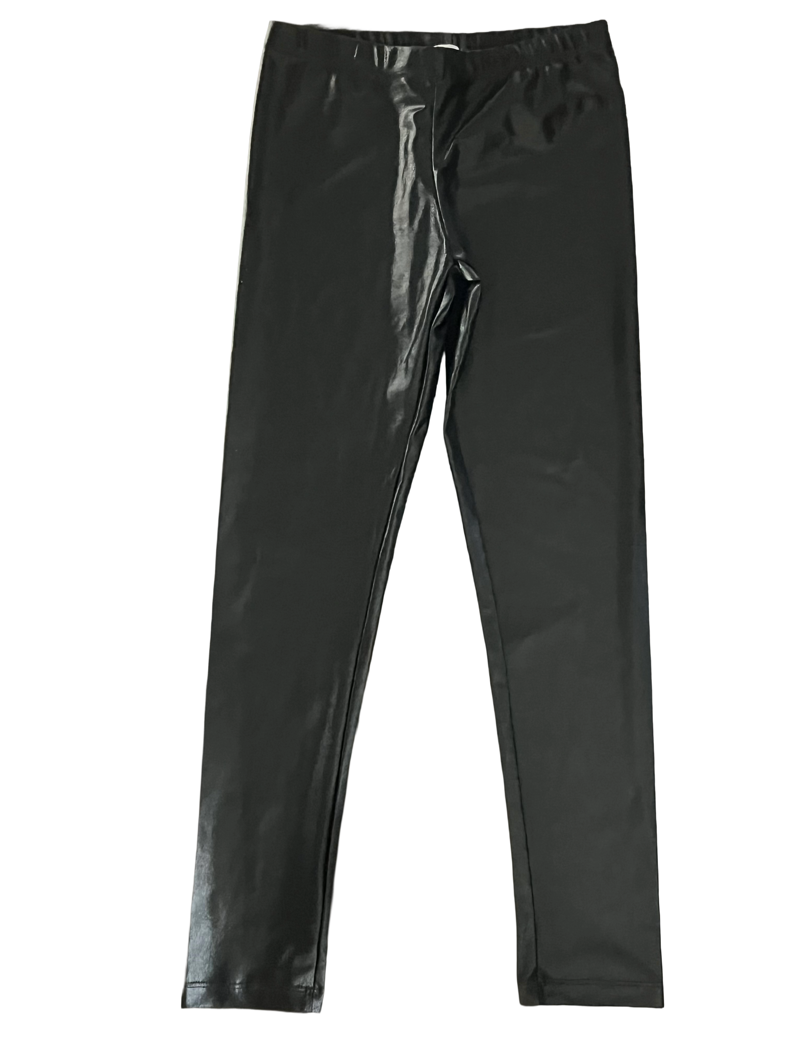 Black vinyl pants on a white background