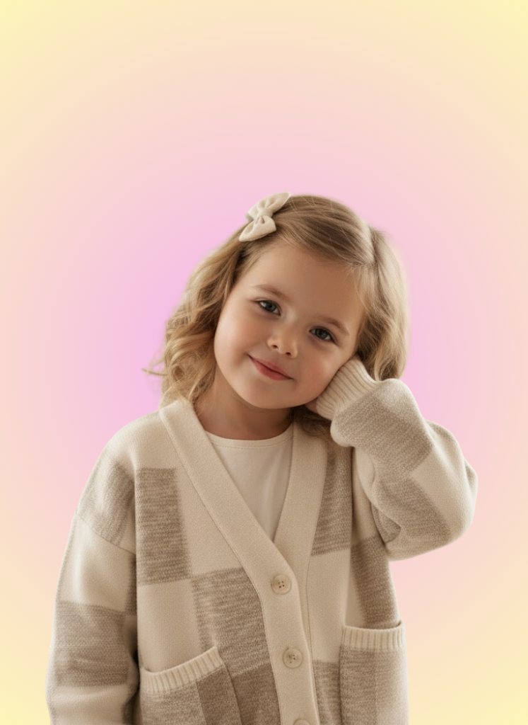 Ivory / Oatmeal Checkered Pocket Cardigan