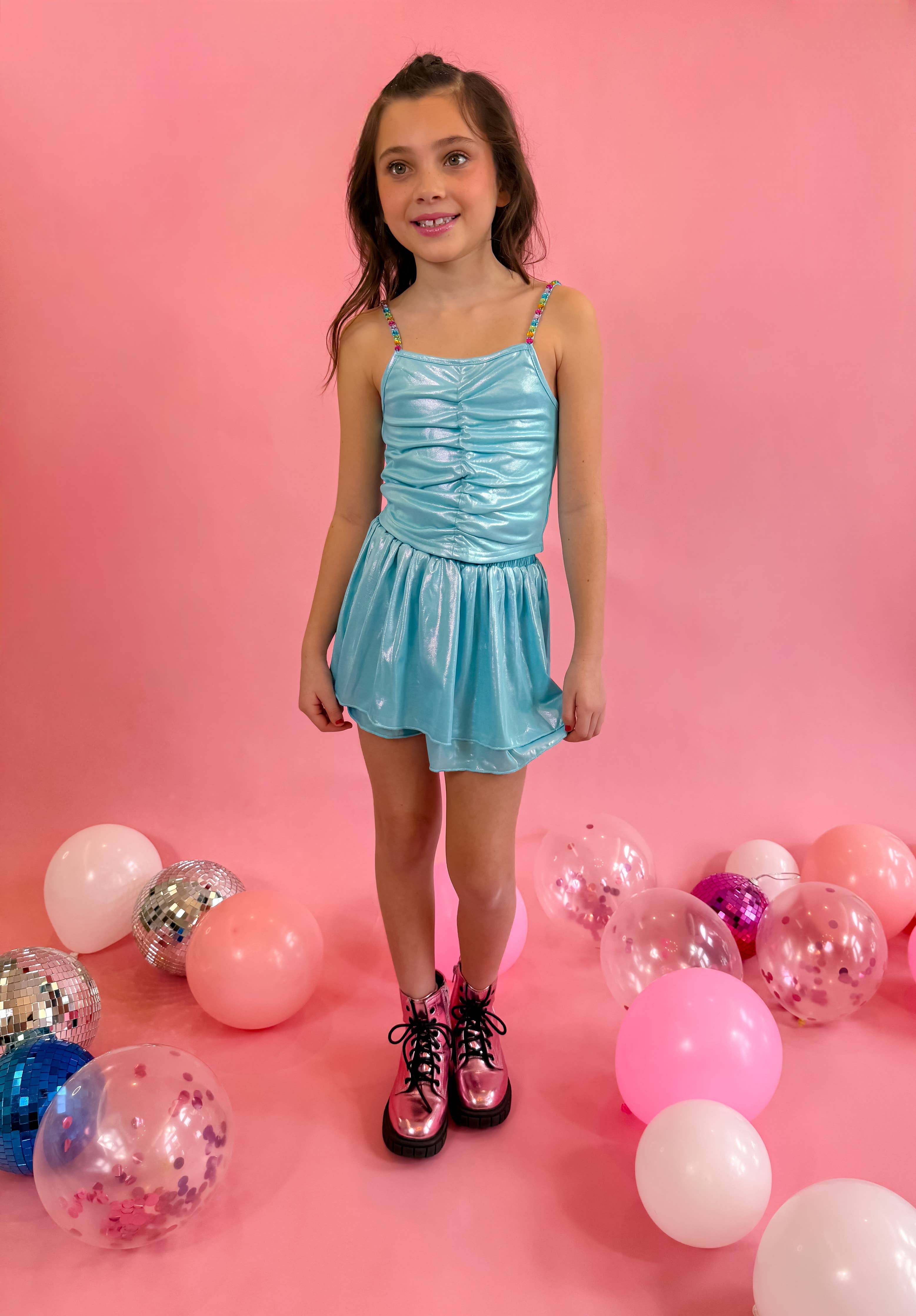 Ellie and Mila Blue Metallic Skort Set