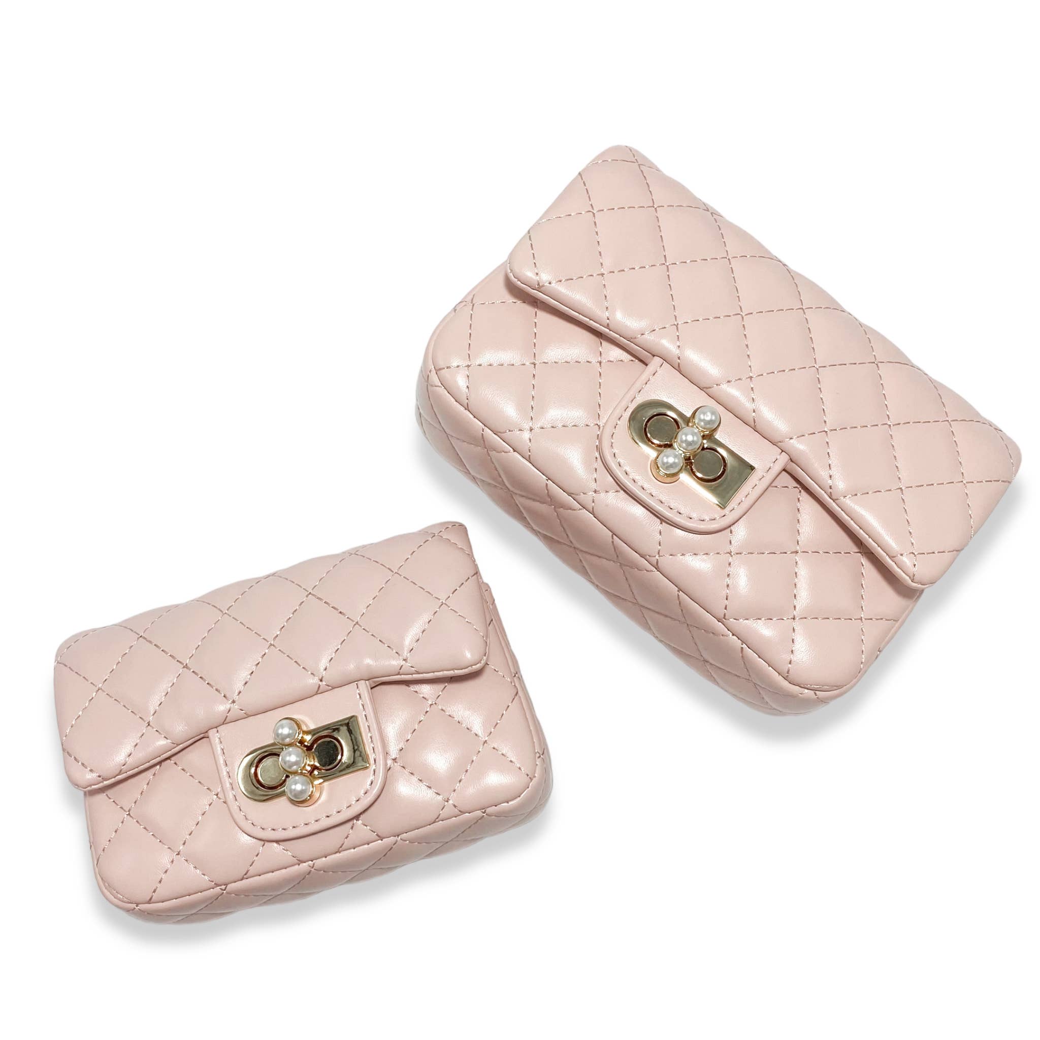 Pearl Closure Quilted Purse Pink B1336