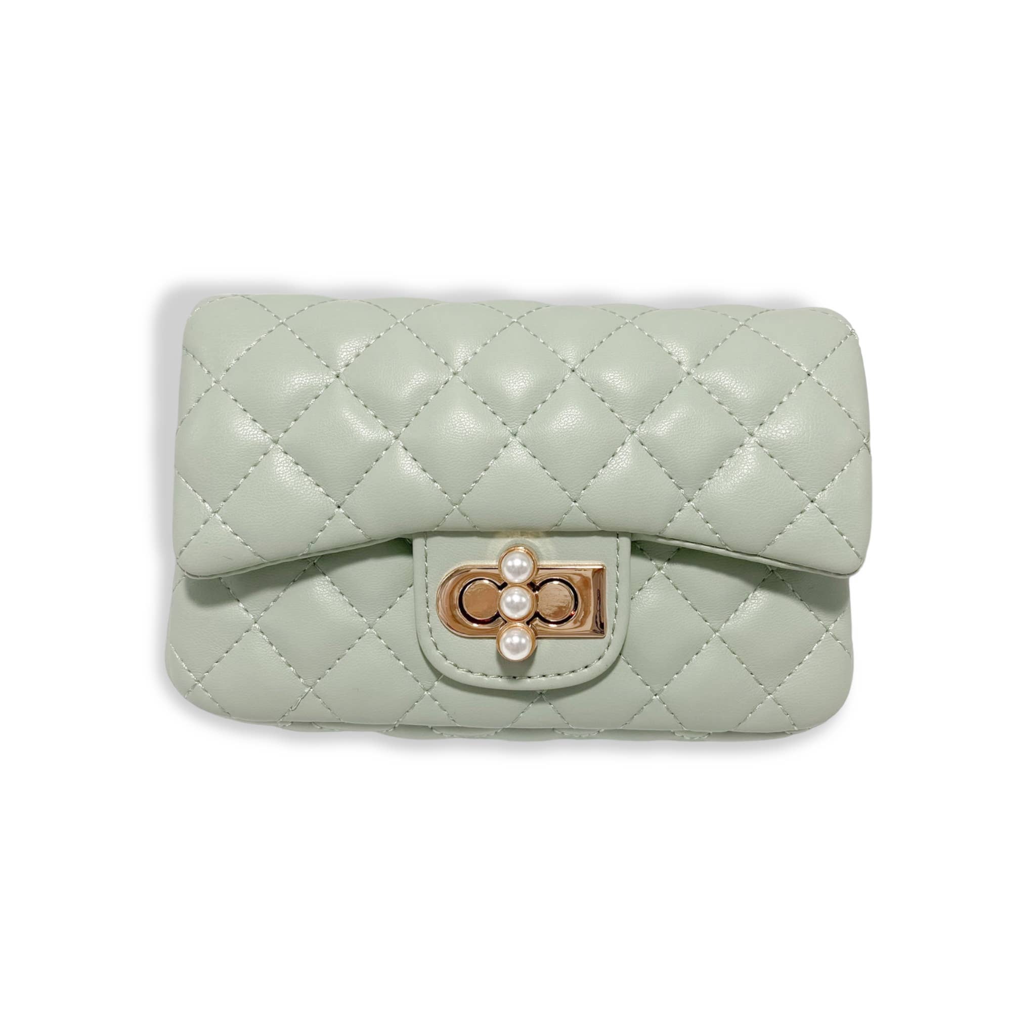 Pearl Closure Quilted Purse Pink B1336