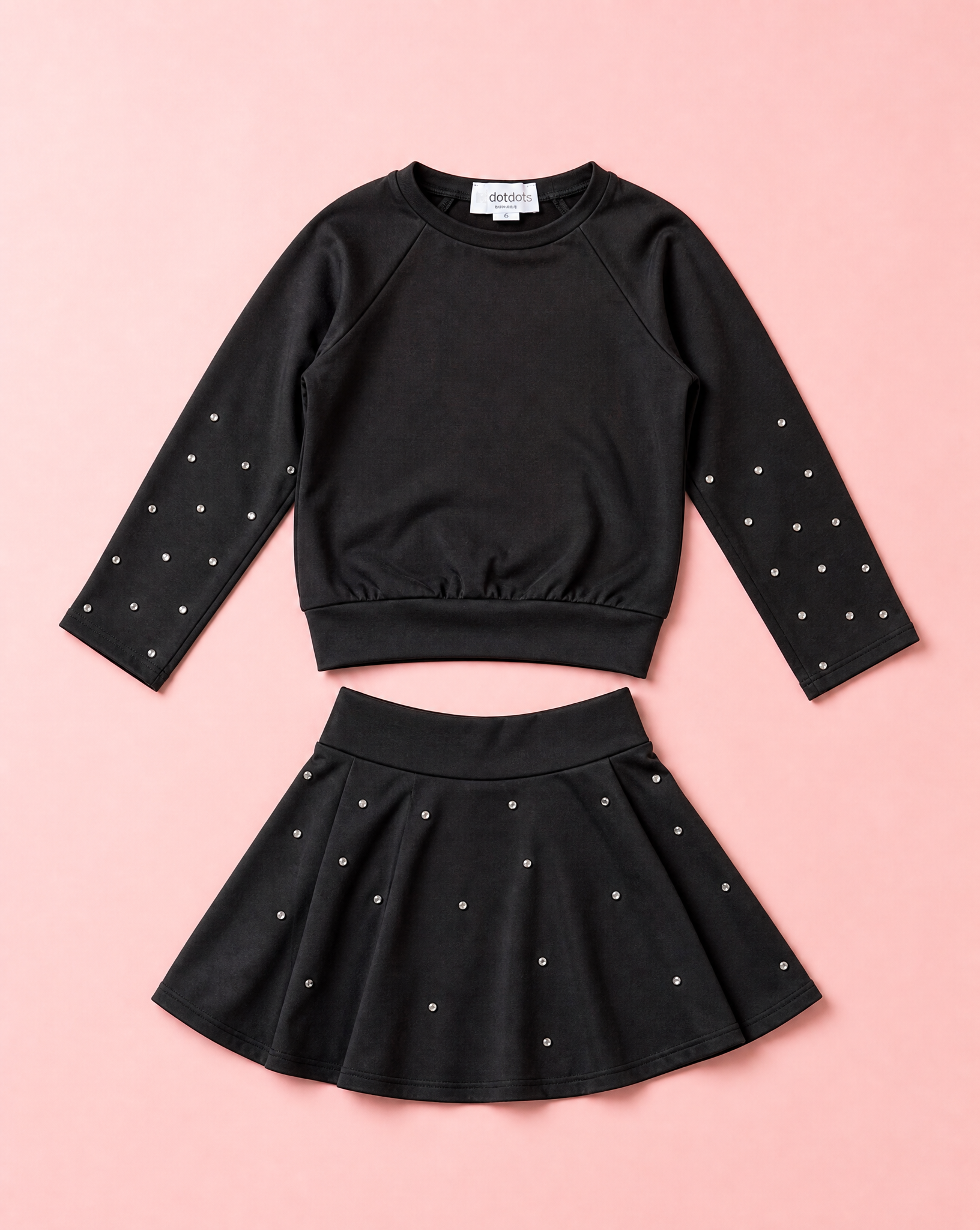 Black Stone Long Sleeve Top & Skater Skirt Set