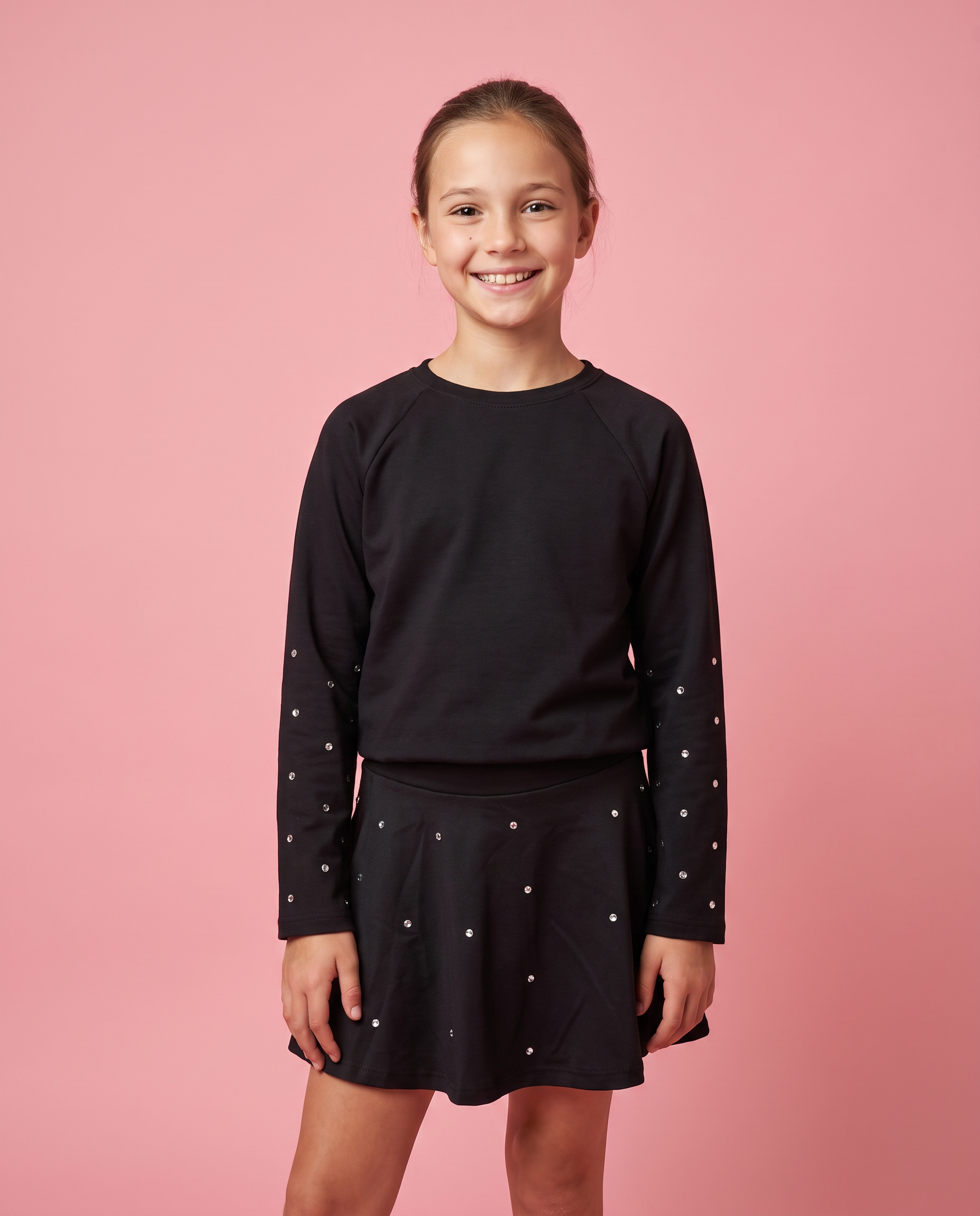 Black Stone Long Sleeve Top & Skater Skirt Set