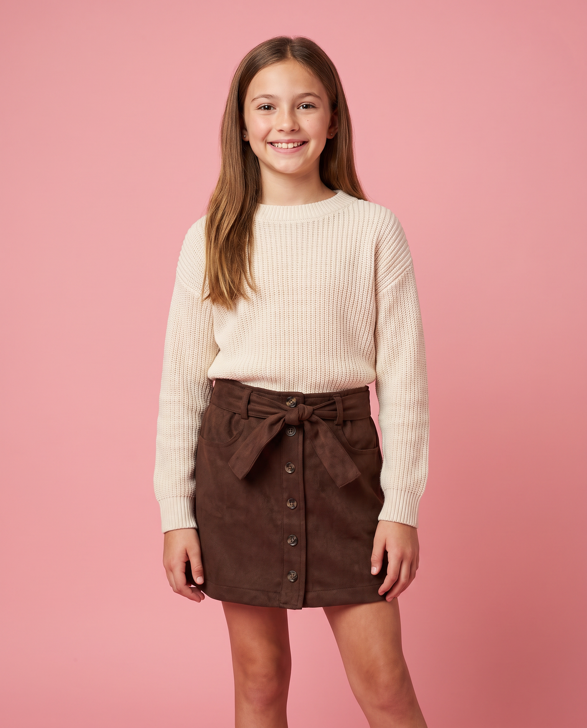 Girls Chocolate Suede Bow Skirt