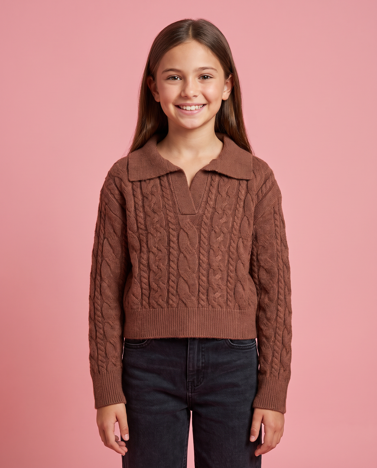Girls Chocolate Cropped Sweater