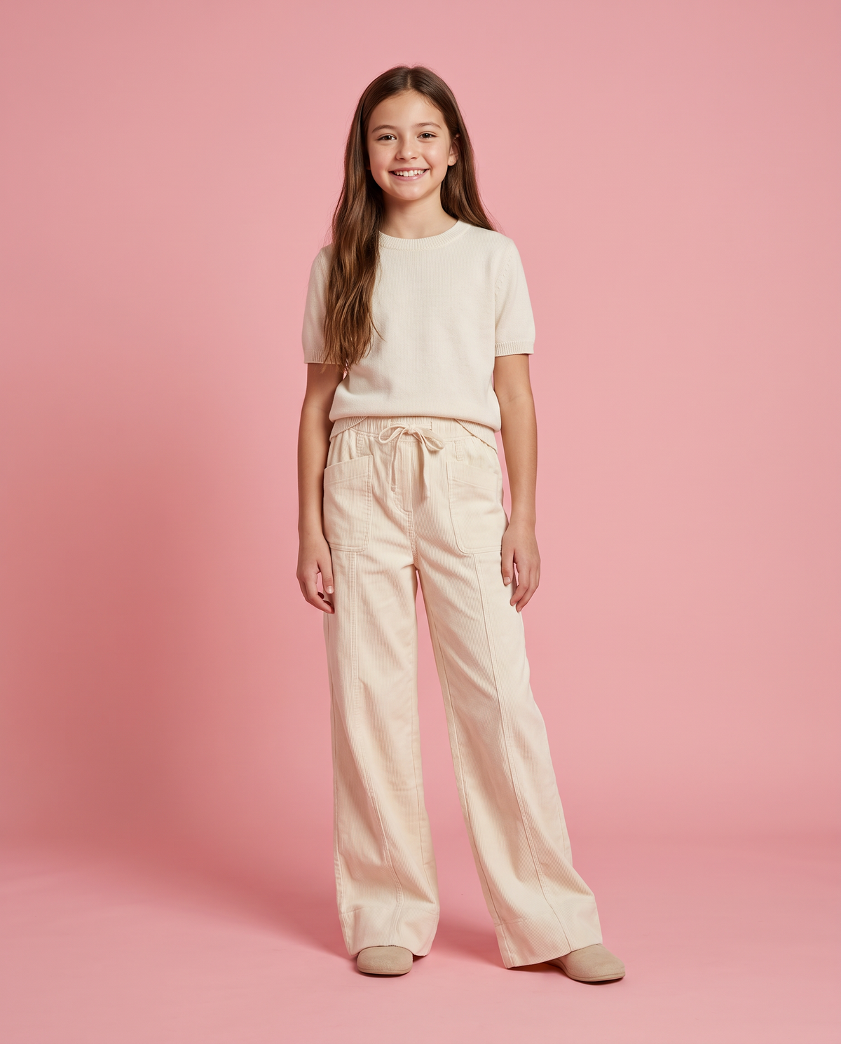 Girls Blonde Biscotti Corduroy Wide Leg Pants